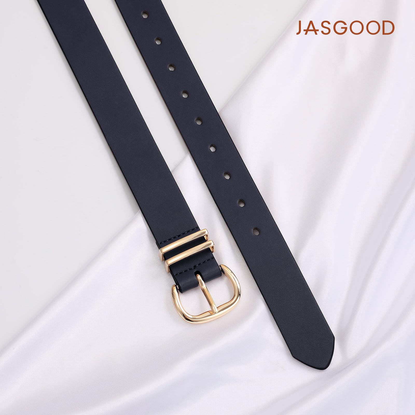JASGOOD 3 Pack Belts for Women Leather Waist Belts for Jeans Dresses Pants Ladies Fashion Belt with Gold Buckle