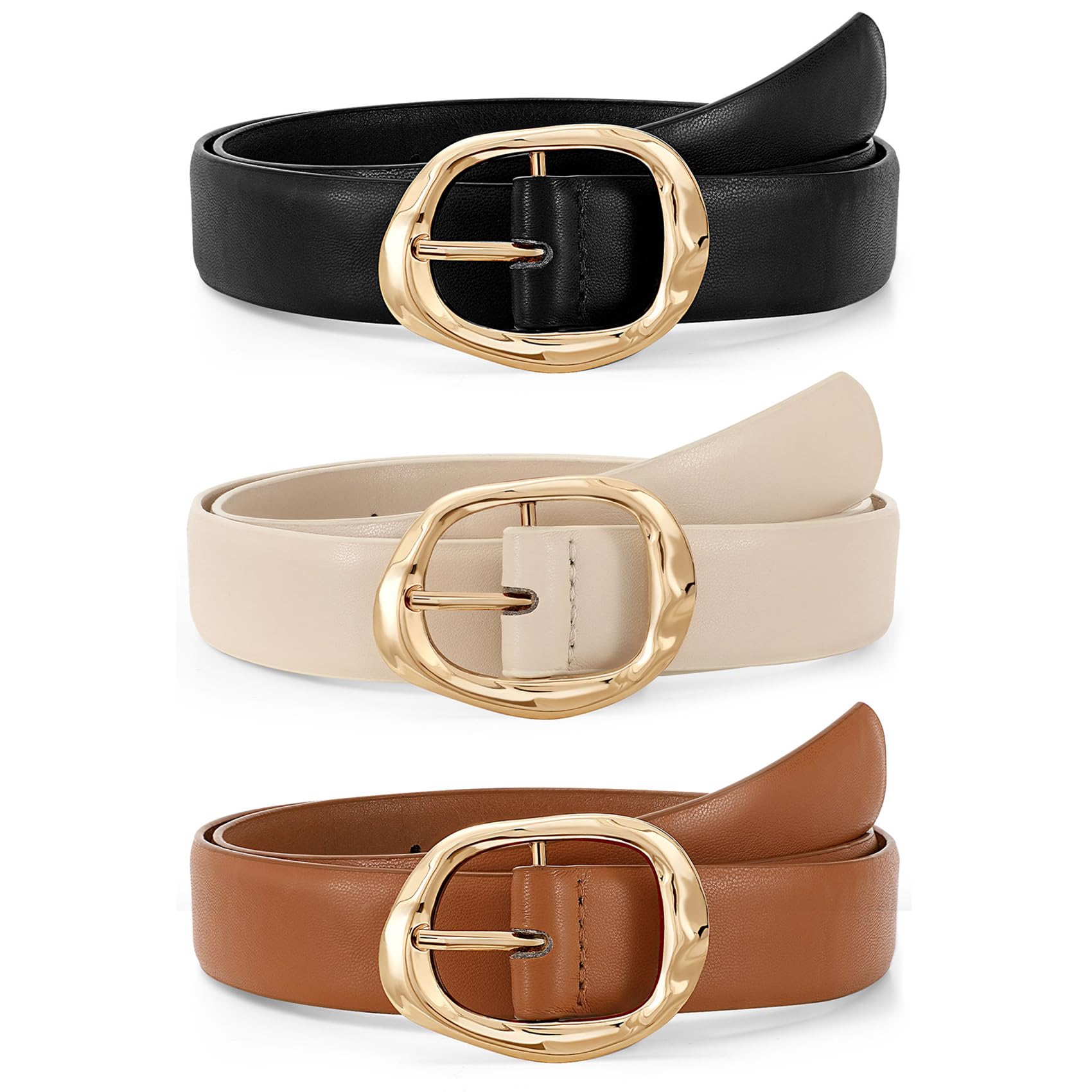 JASGOOD 3 Pack Women Belts for Jeans Pants Ladies Leather Waist Belt Casual Fashion Trend Belt for Women with Gold Buckle - JASGOOD OFFICIAL