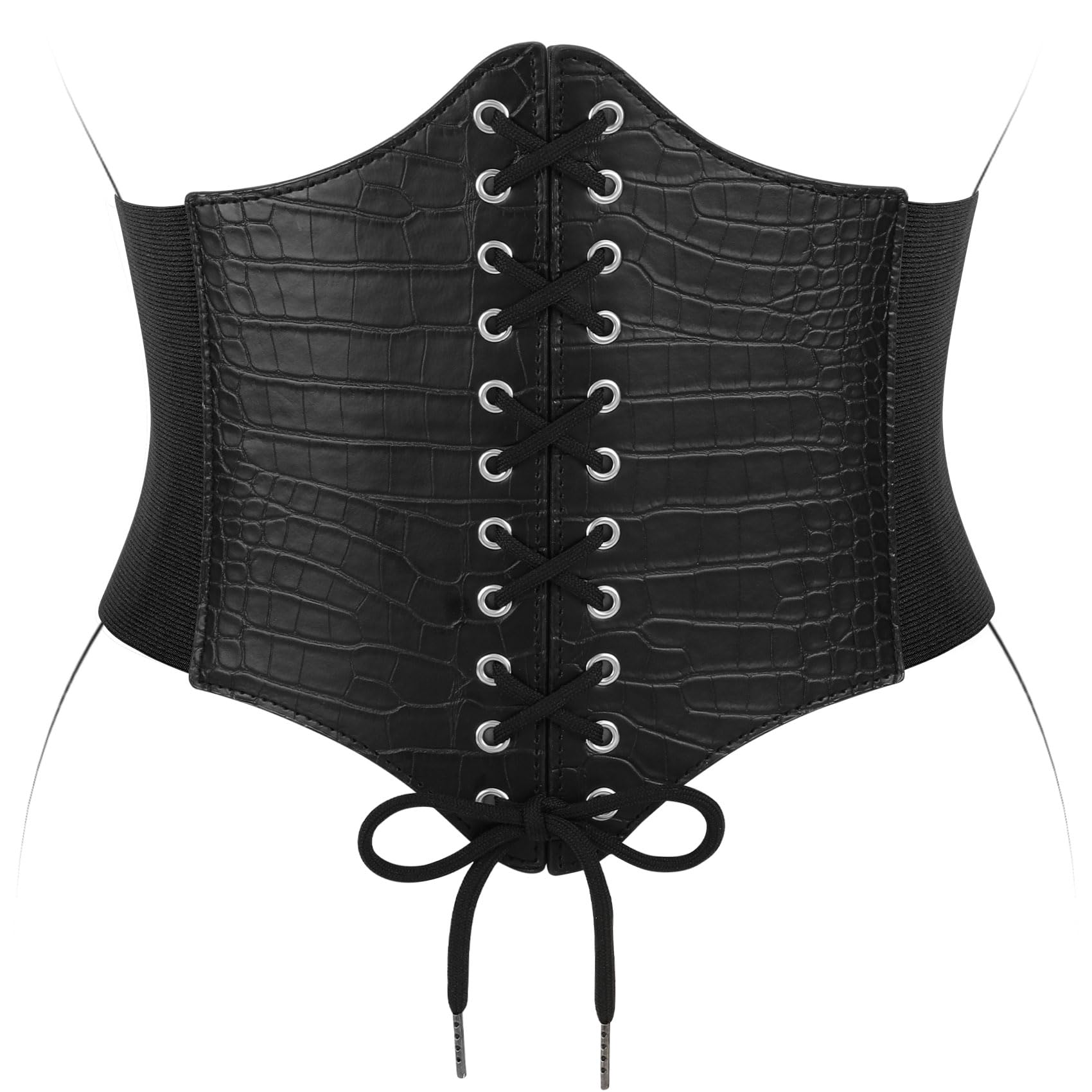 JASGOOD Women Wide Corset Belt Lace-up Elastic Belt Tied Waspie Waist Belt for Halloween Costume