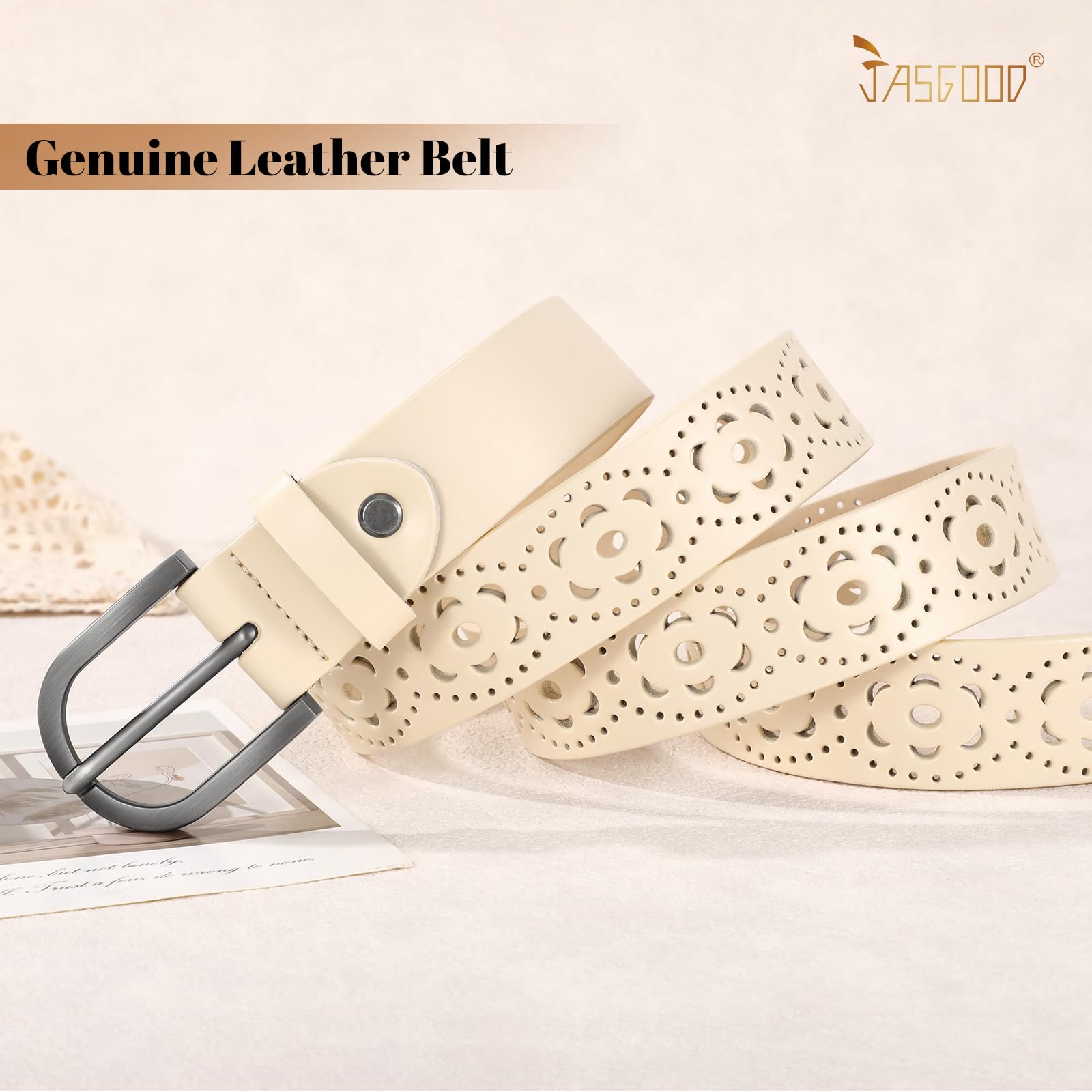JASGOOD Hollow Genuine Leather Belt for Women Ladies Belt for Jeans Pants Casual Waist Belt - JASGOOD OFFICIAL