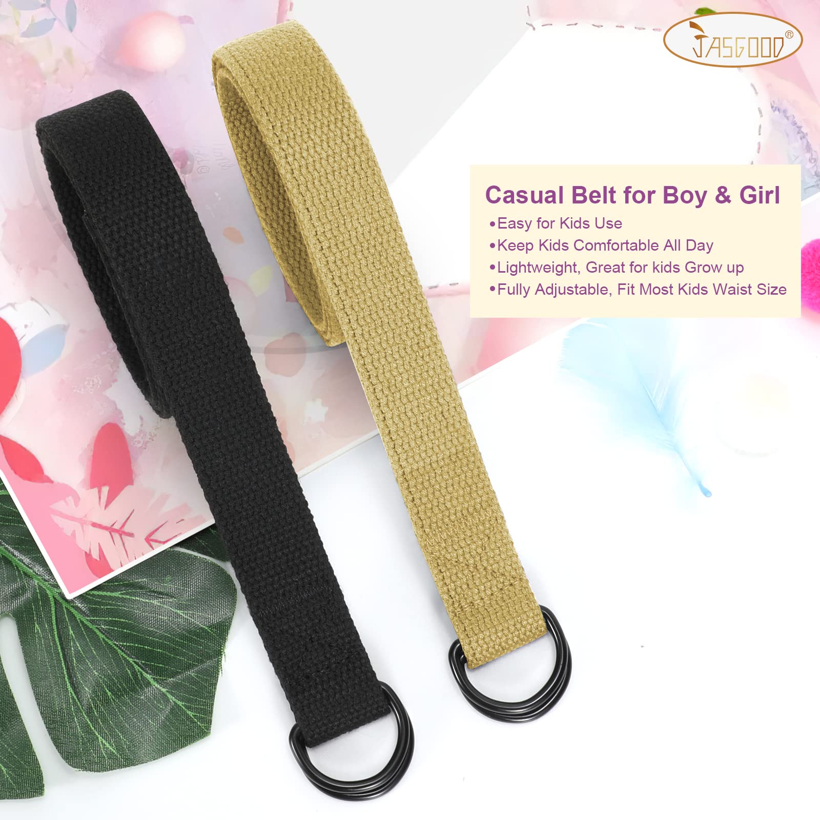 JASGOOD Boy's Canvas Belt Kids Football Belt with Double D-ring Buckle