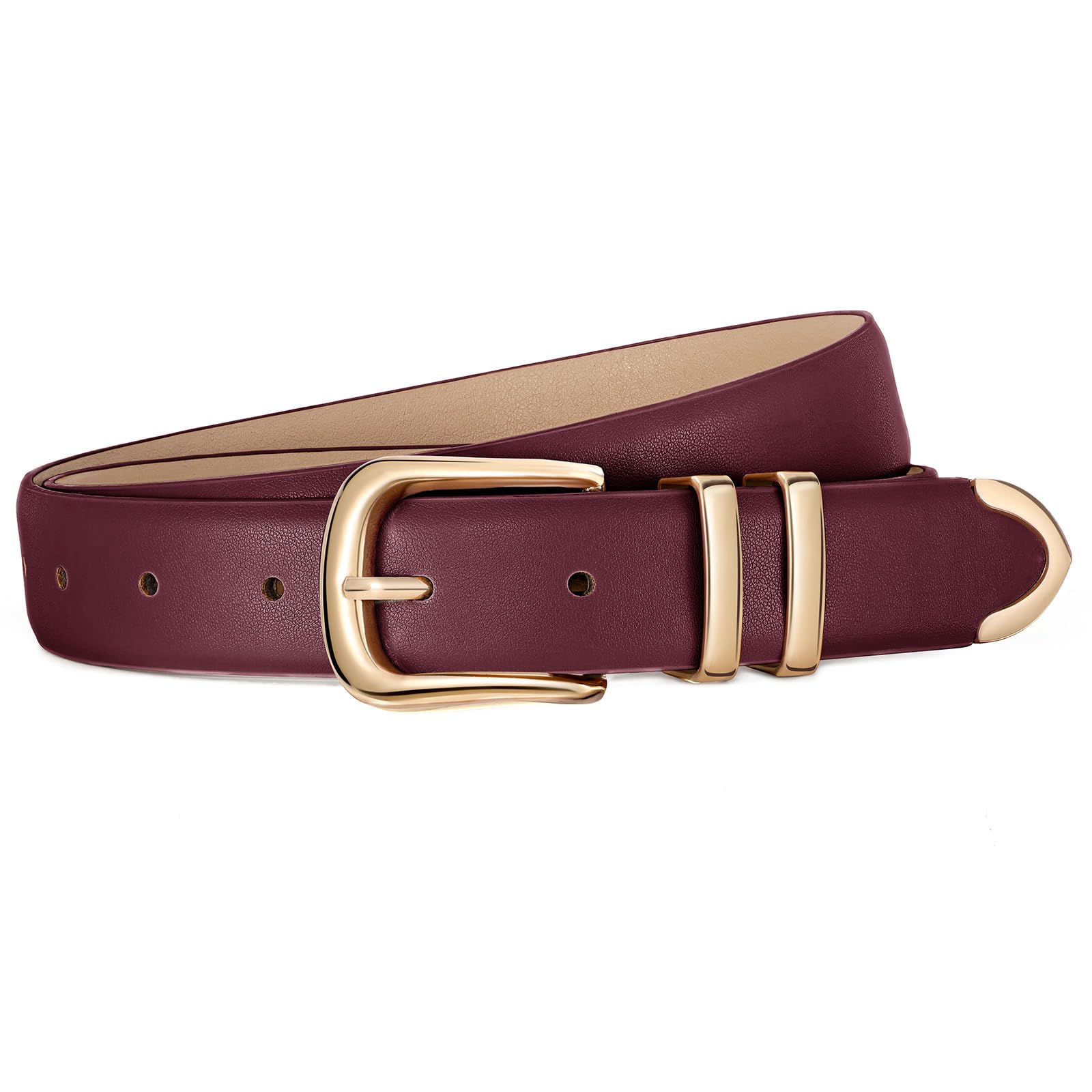 JASGOOD Women Leather Belt with Gold Buckle Ladies Fashion Faux Leather Waist Belt for Jeans Pants - JASGOOD OFFICIAL