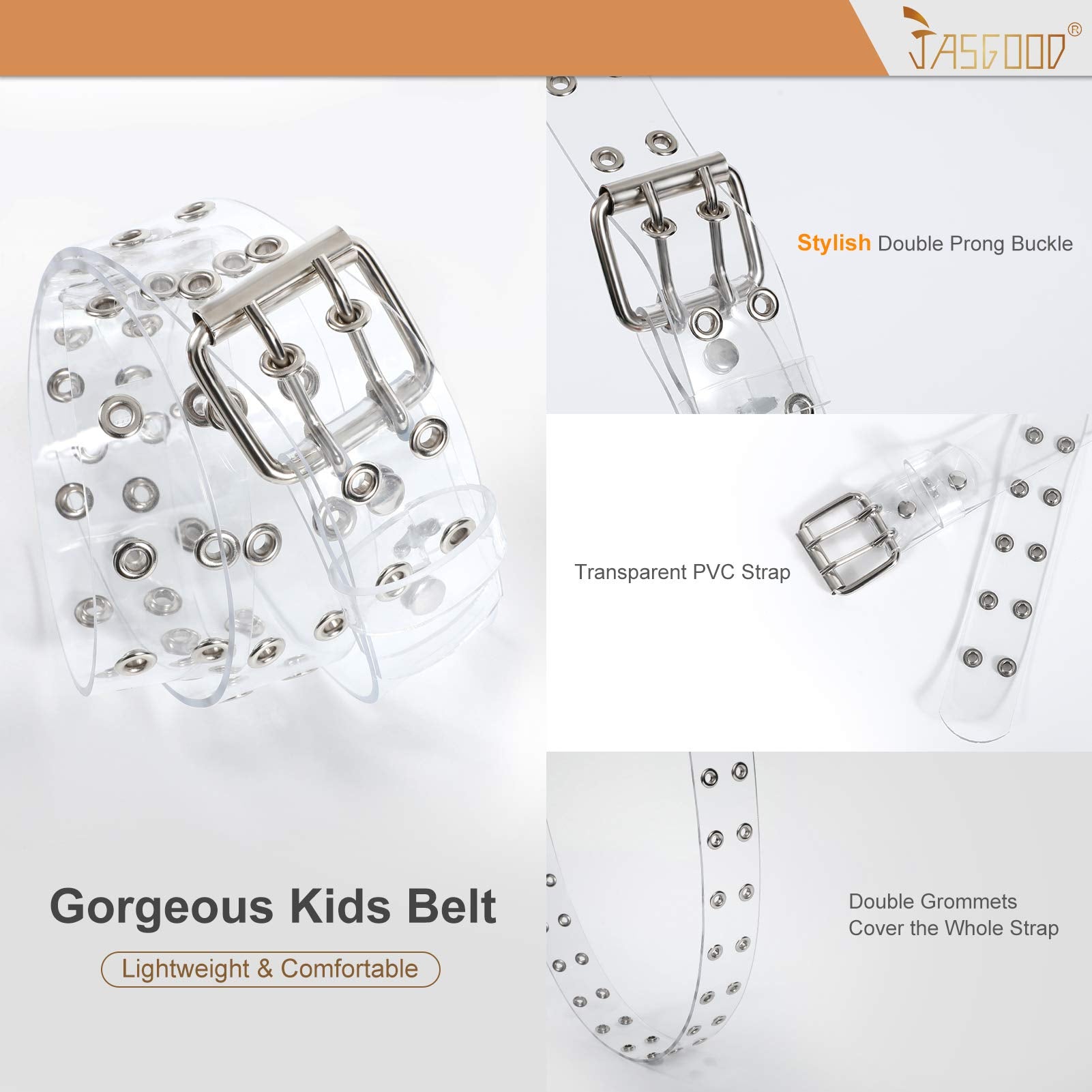 JASGOOD Kids Double Grommet Belt for Girls and Boys, PU Leather Kids Double Studded Holes Belt for Jeans Pants - JASGOOD OFFICIAL