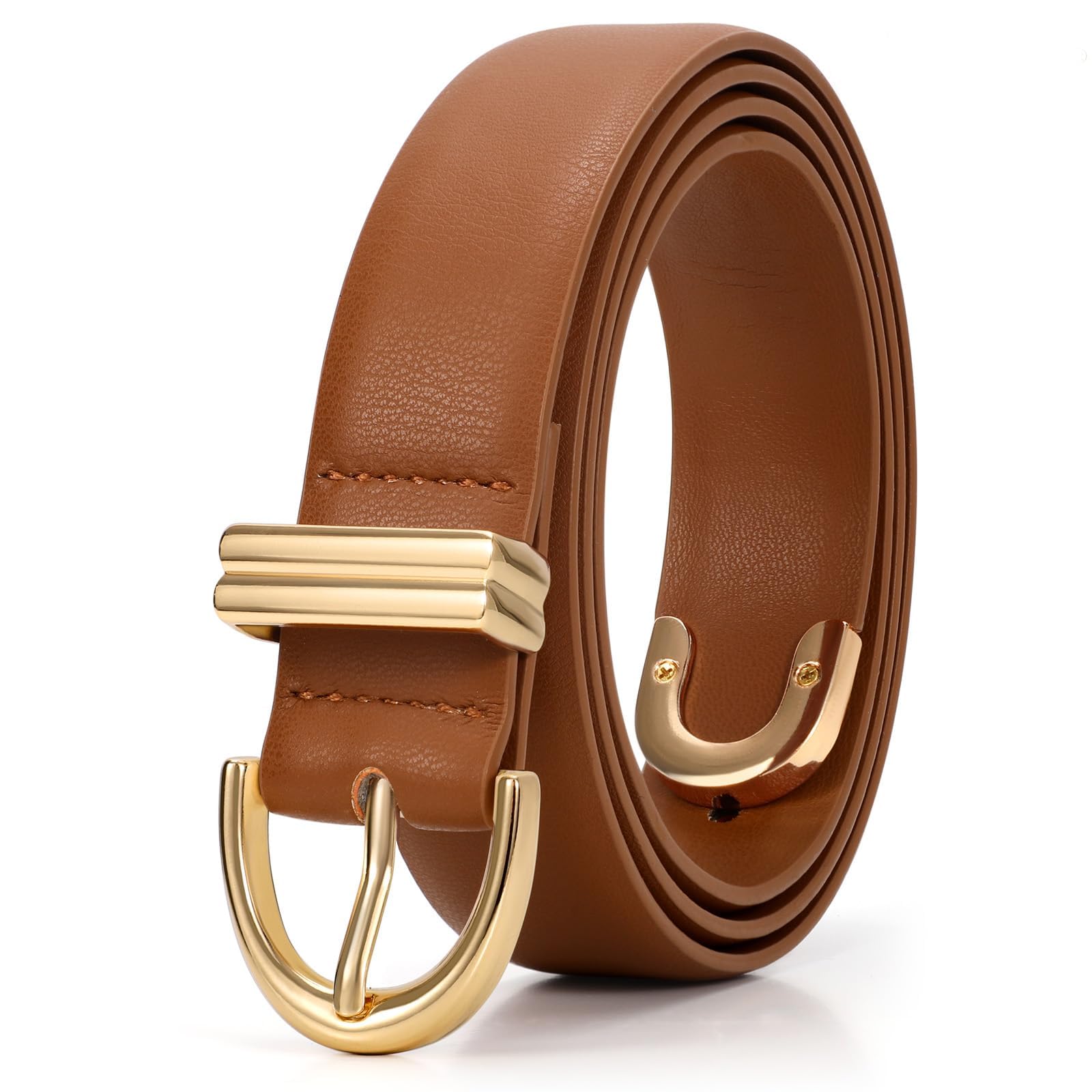 JASGOOD Women Leather Belt for Jeans Pants Fashion Gold Buckle Ladies Waist Belt
