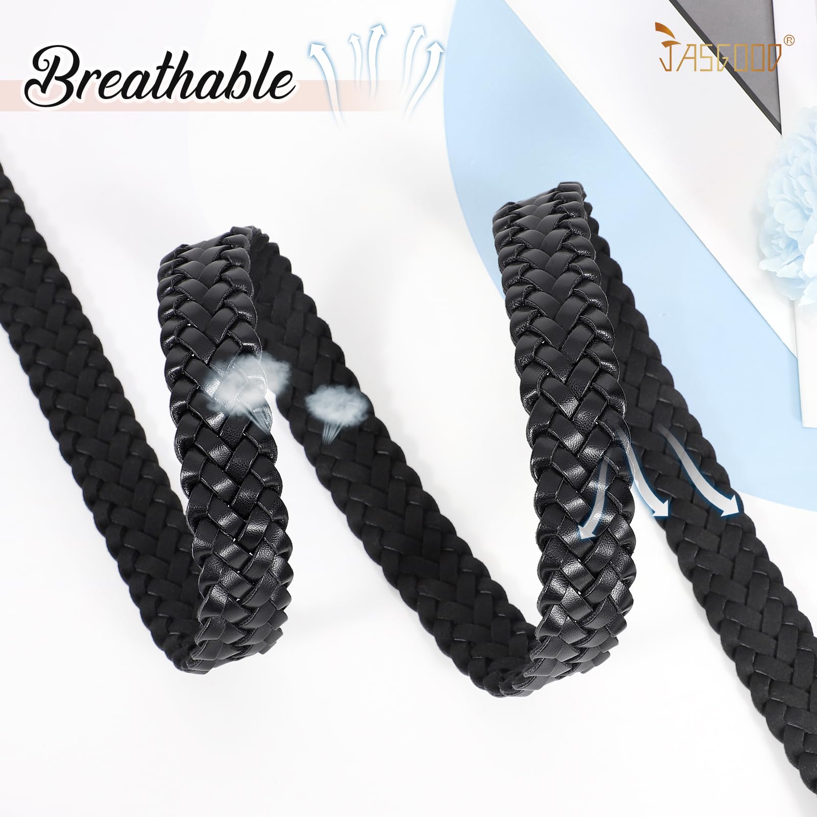 JASGOOD Women's Skinny Leather Braided Belt, Hand-Woven Thin Belt with Gold Buckle for Women for Jeans Pants Dresses
