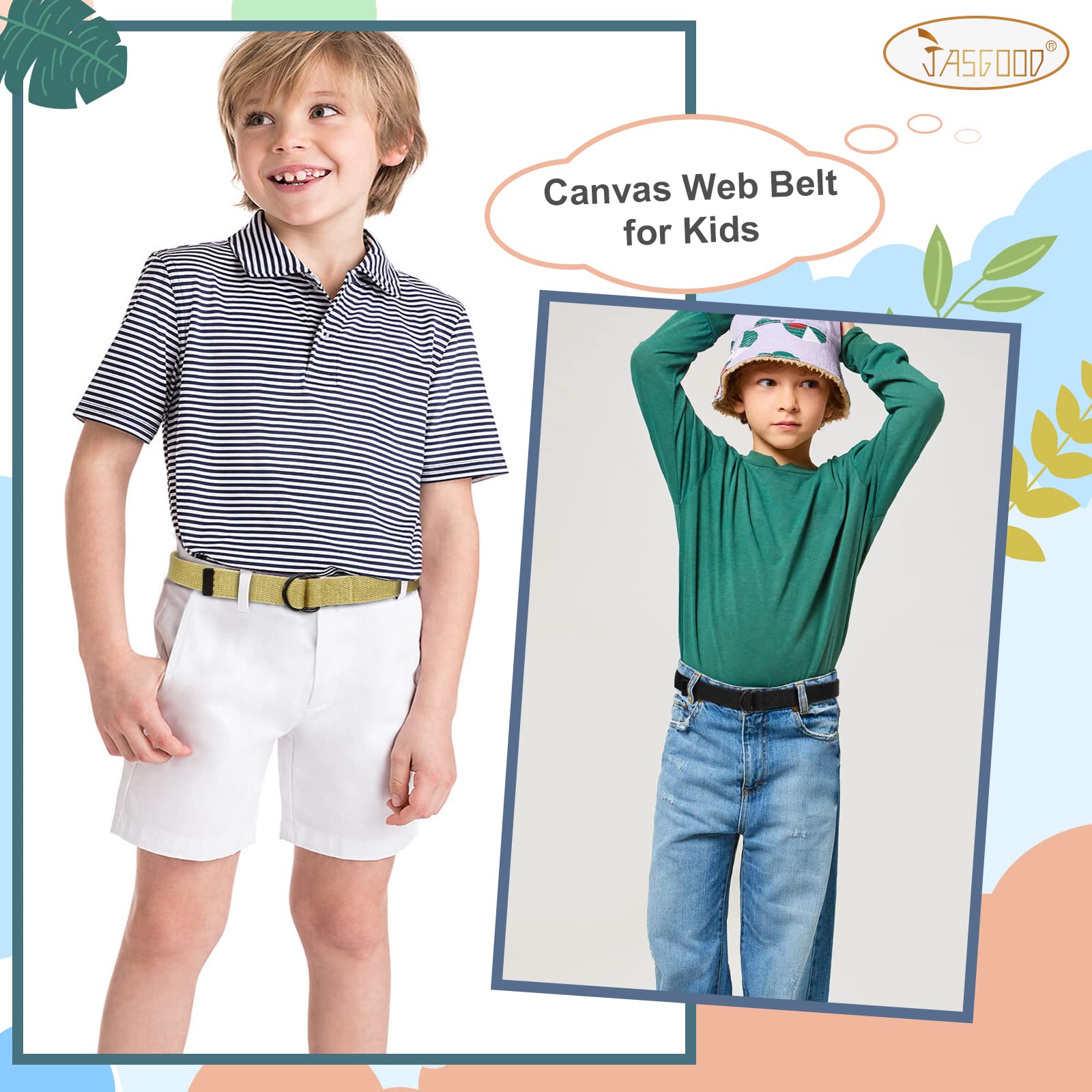 JASGOOD Boy's Canvas Belt Kids Football Belt with Double D-ring Buckle