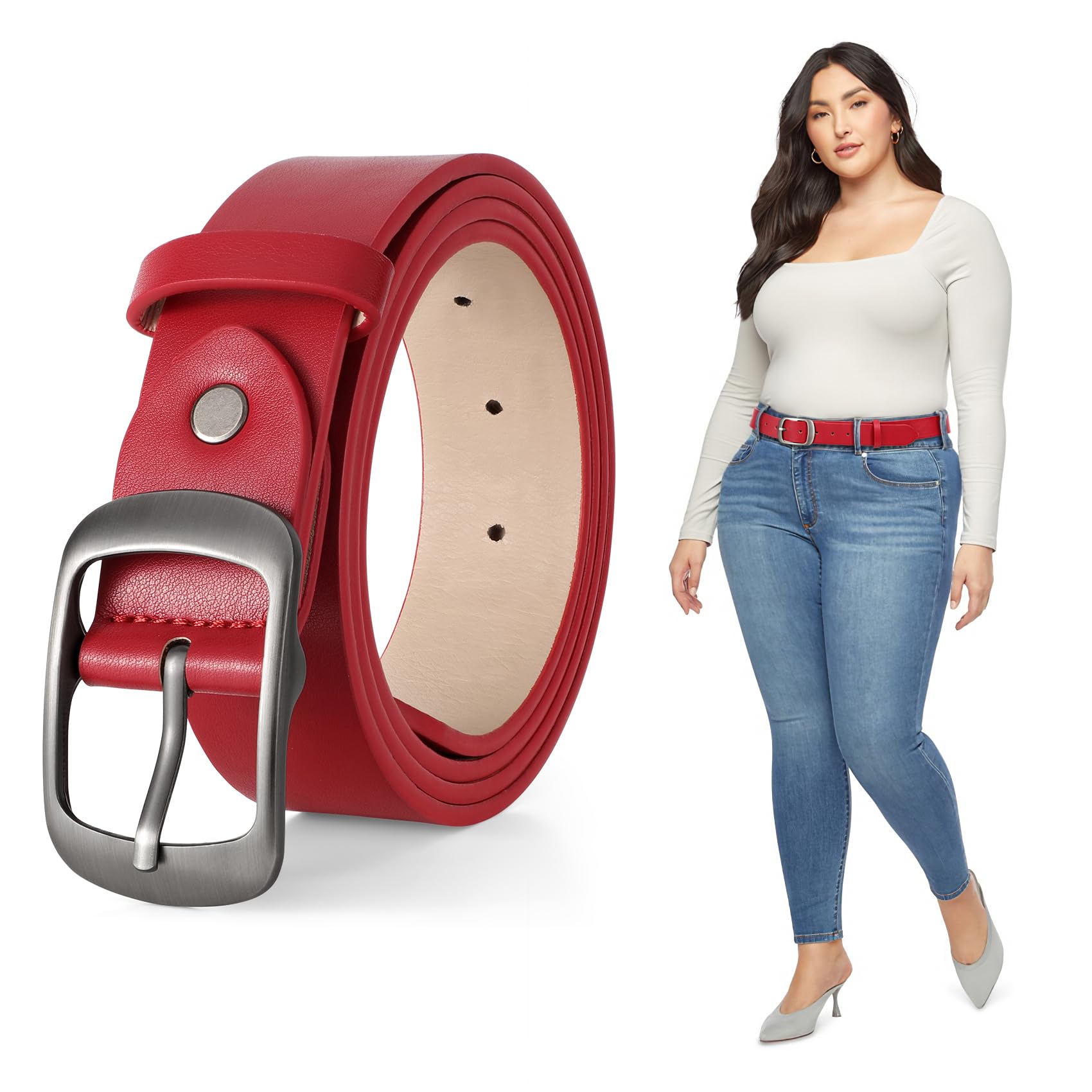 JASGOOD Plus Size Women Leather Belt Black Casual Waist Belt for Jeans Pants with Metal Pin Buckle - JASGOOD OFFICIAL