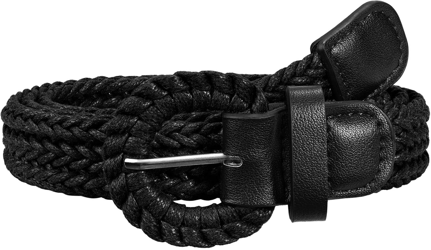 JASGOOD Women's Braided Woven Boho Belt - Skinny Waist Strap for Summer Dresses & Jeans(Width:0.9" Black)