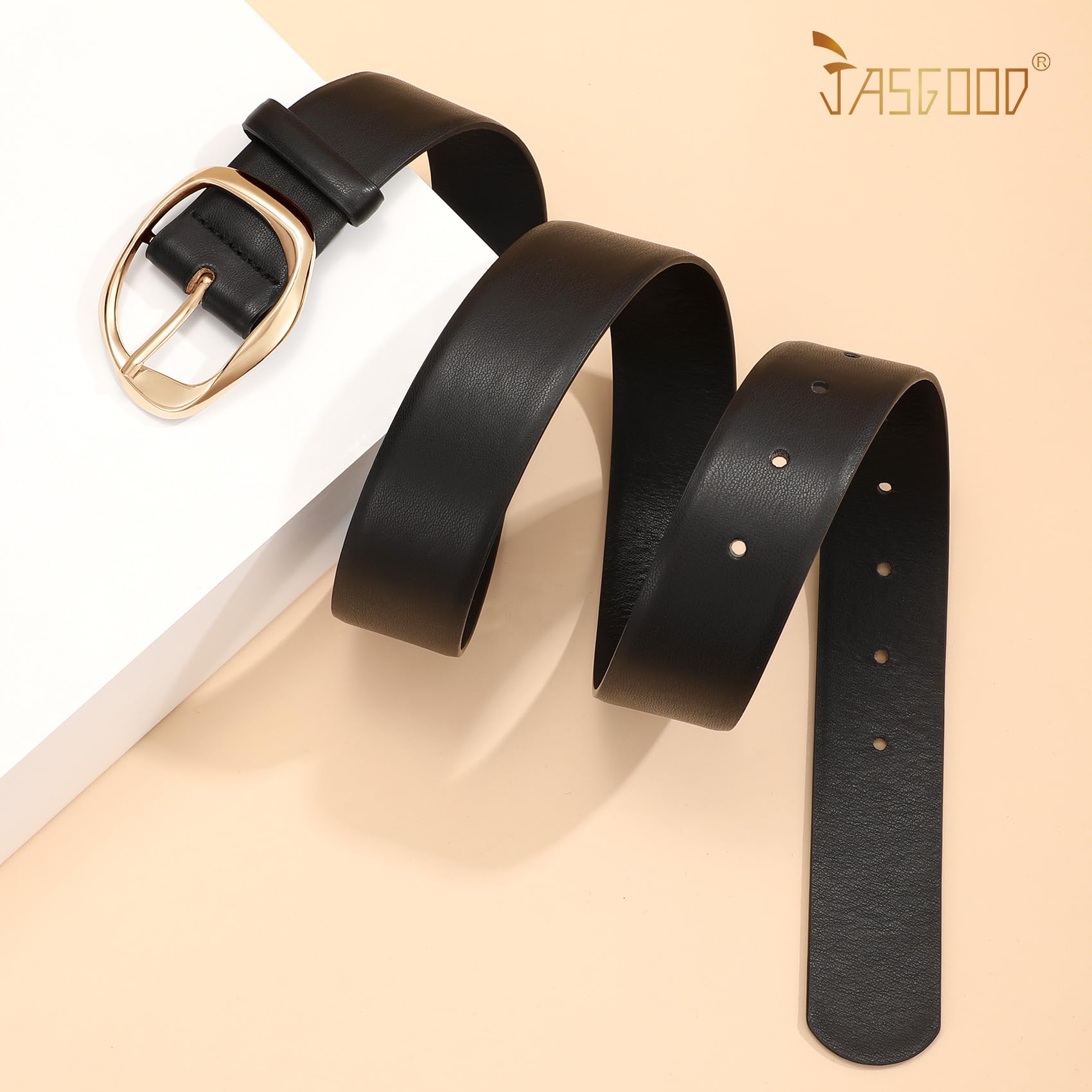 JASGOOD Women Leather Belt with Gold Buckle Ladies Fashion Waist Belt for Jeans Pants