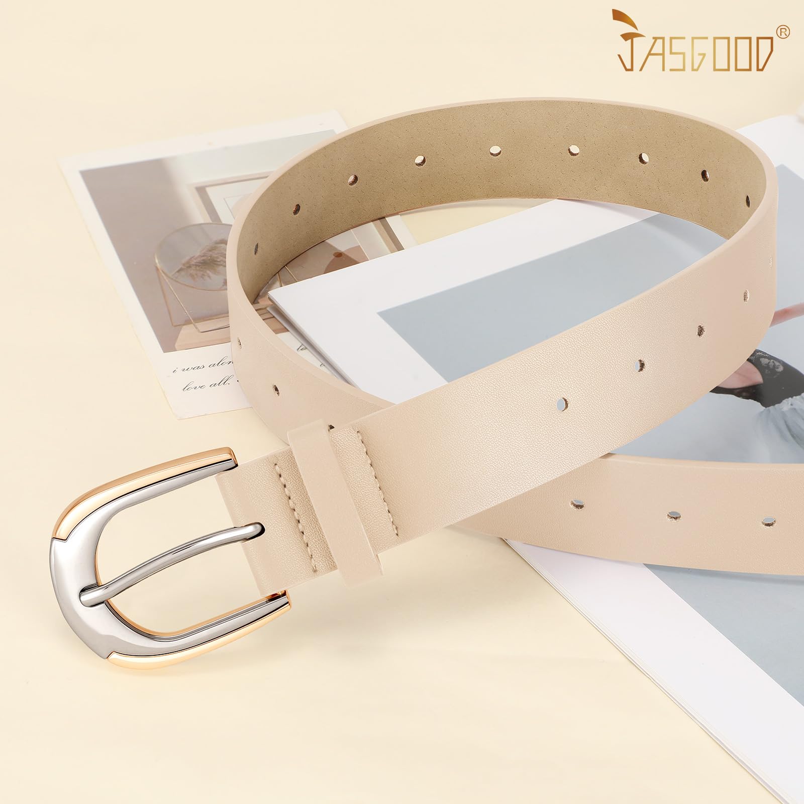 JASGOOD Leather Belts for Women Ladies Casual Belt for Jeans Pants Dresses with Gold and Silver Buckle