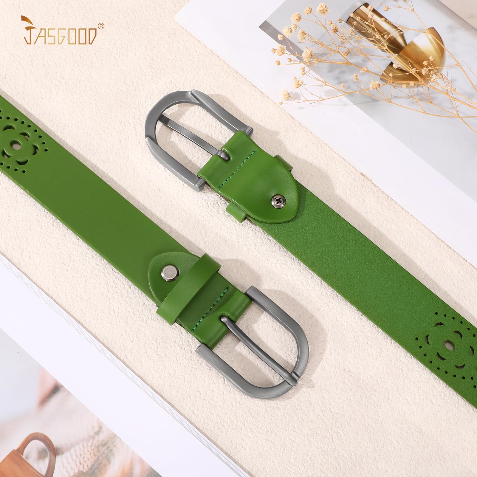 JASGOOD Hollow Genuine Leather Belt for Women Ladies Belt for Jeans Pants Casual Waist Belt - JASGOOD OFFICIAL