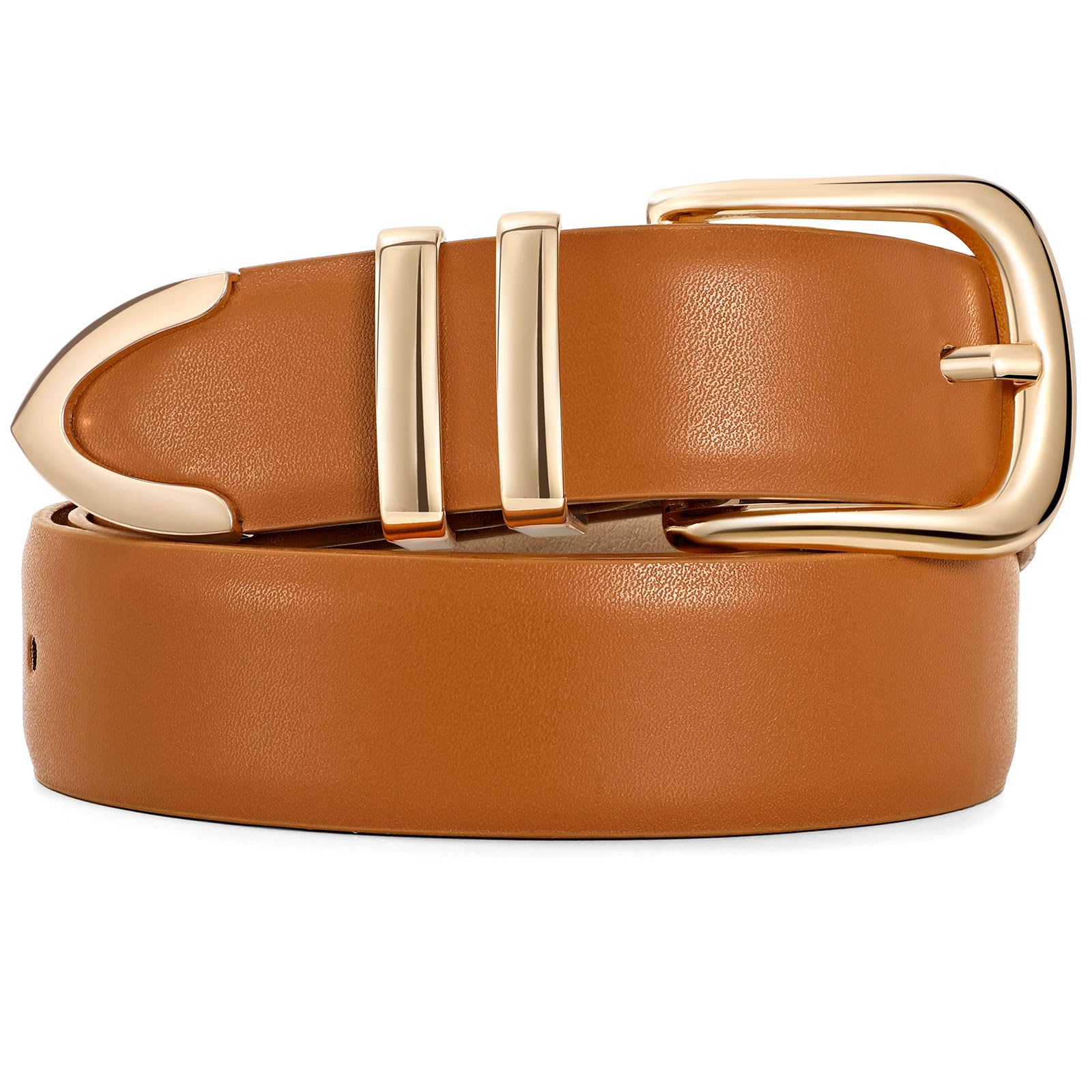 JASGOOD Women Leather Belt with Gold Buckle Ladies Fashion Faux Leather Waist Belt for Jeans Pants - JASGOOD OFFICIAL