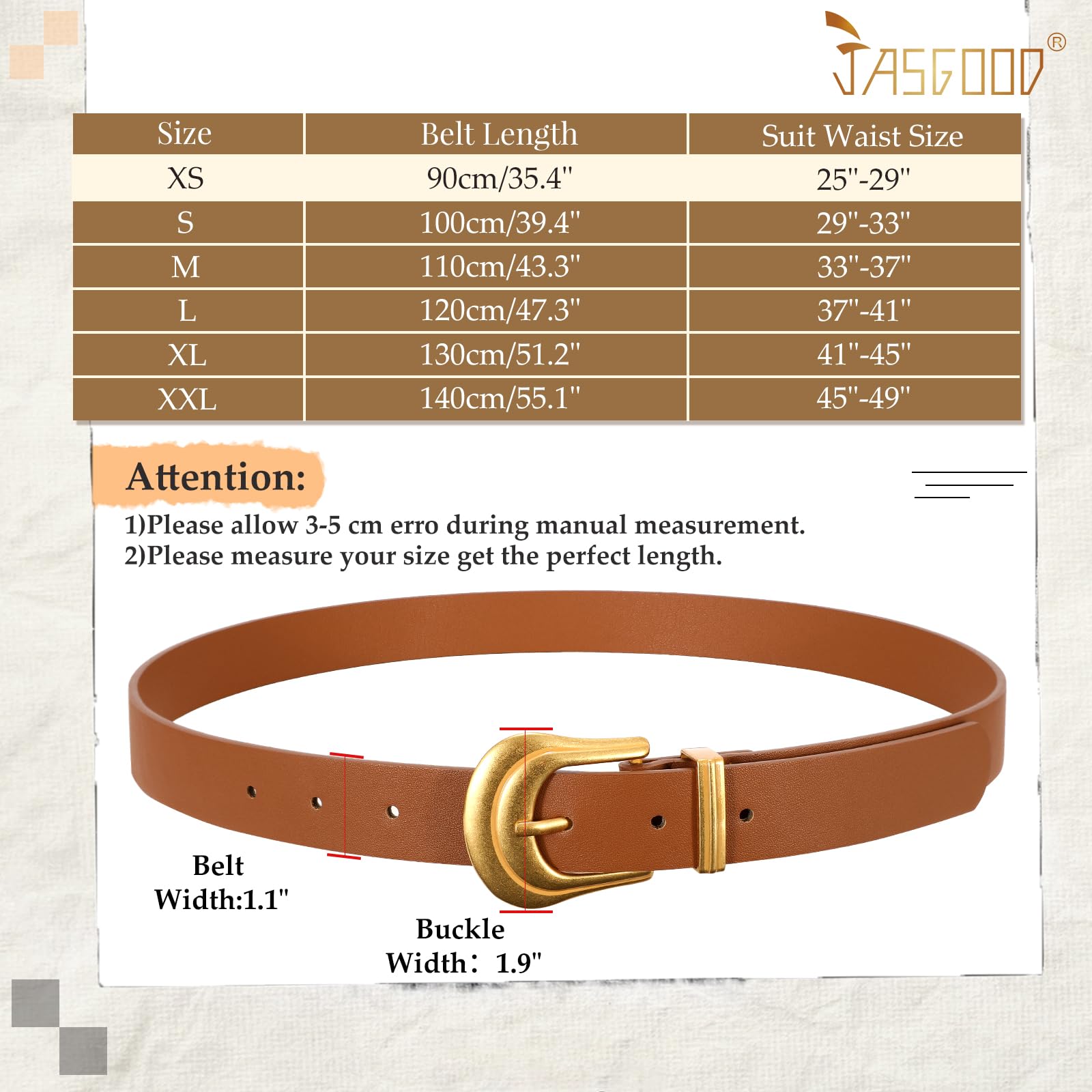 JASGOOD Women's Western Belt Vintage Black Leather Waist Belt for Pants Jeans with Gold Buckle