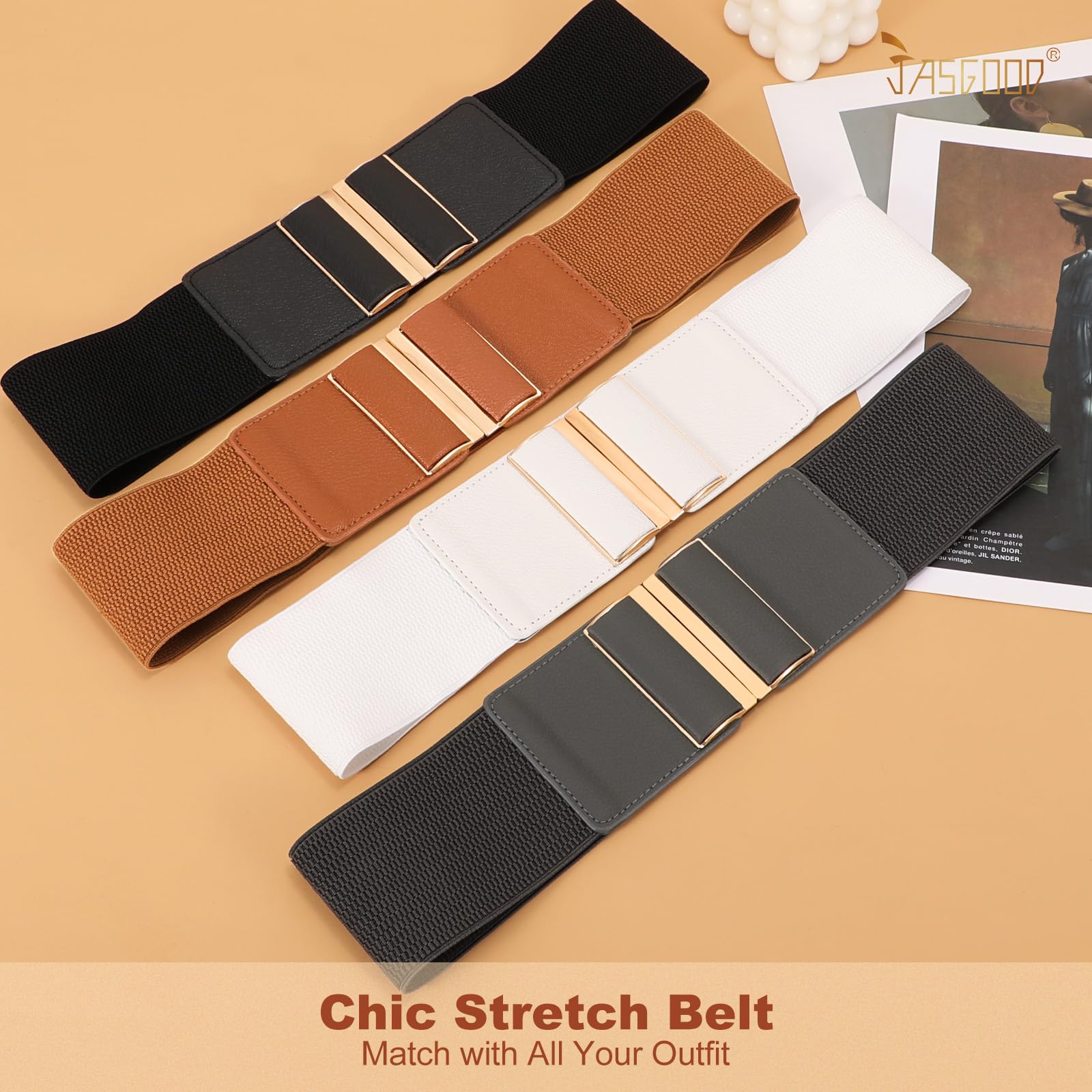 JASGOOD 4 Pack Wide Elastic Stretch Waist Belts for Women Dress Belt - JASGOOD OFFICIAL