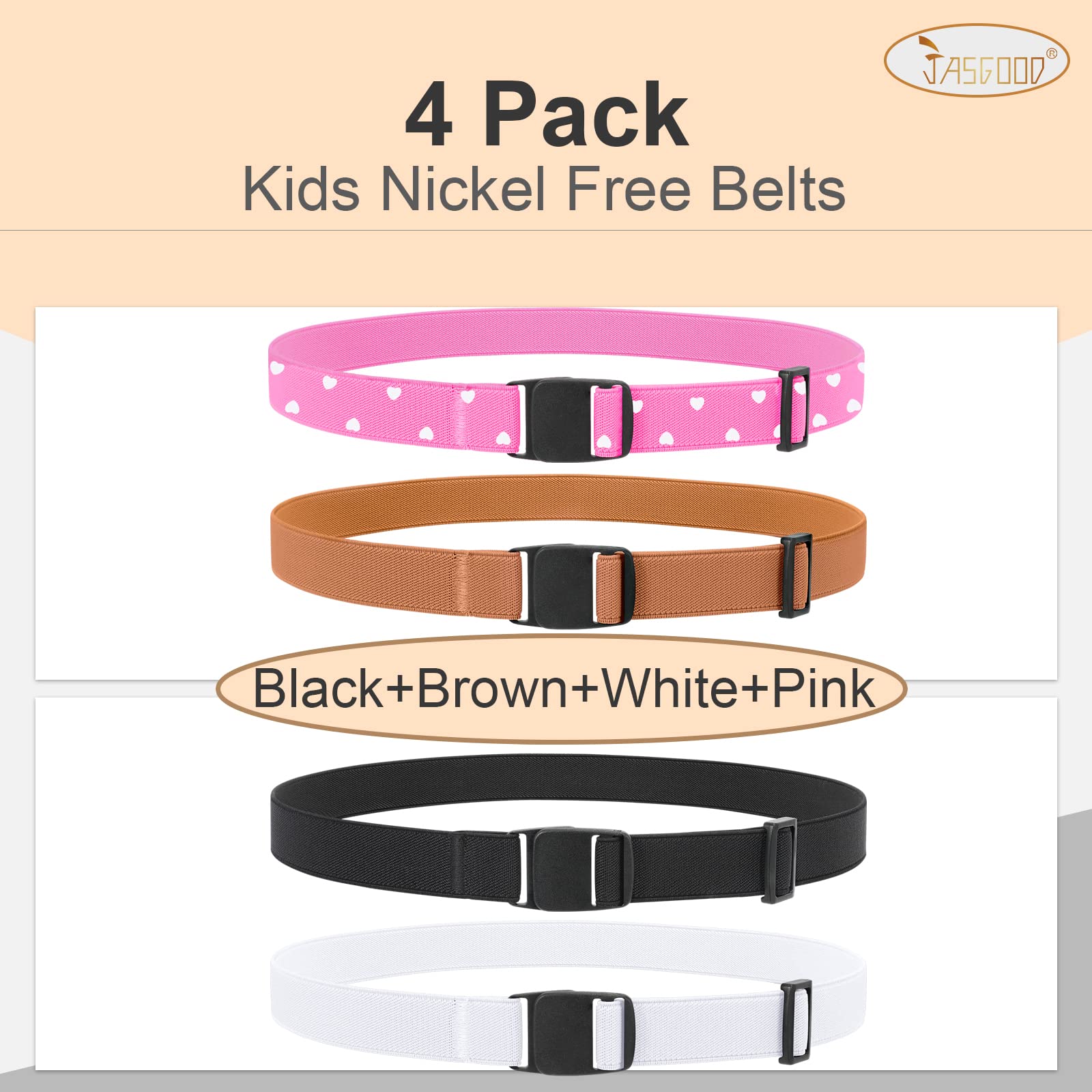 JASGOOD Kids Nickel Free Belts,Adjustable Elastic Belts for Pants Children,Stretch Belts for Boys Girls and Toddlers