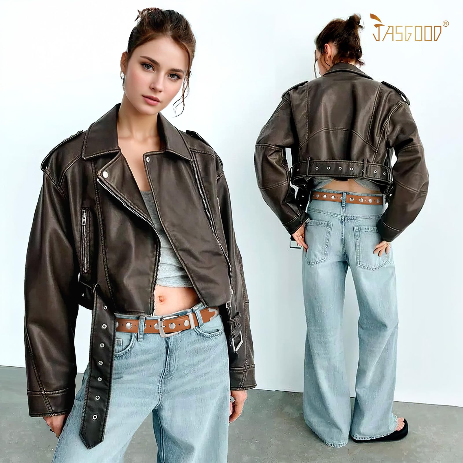 JASGOOD Women Leather Belt Fashion Studded Belt Ladies Punk Belt Vintage Leather Belt for Jeans Dress - JASGOOD OFFICIAL