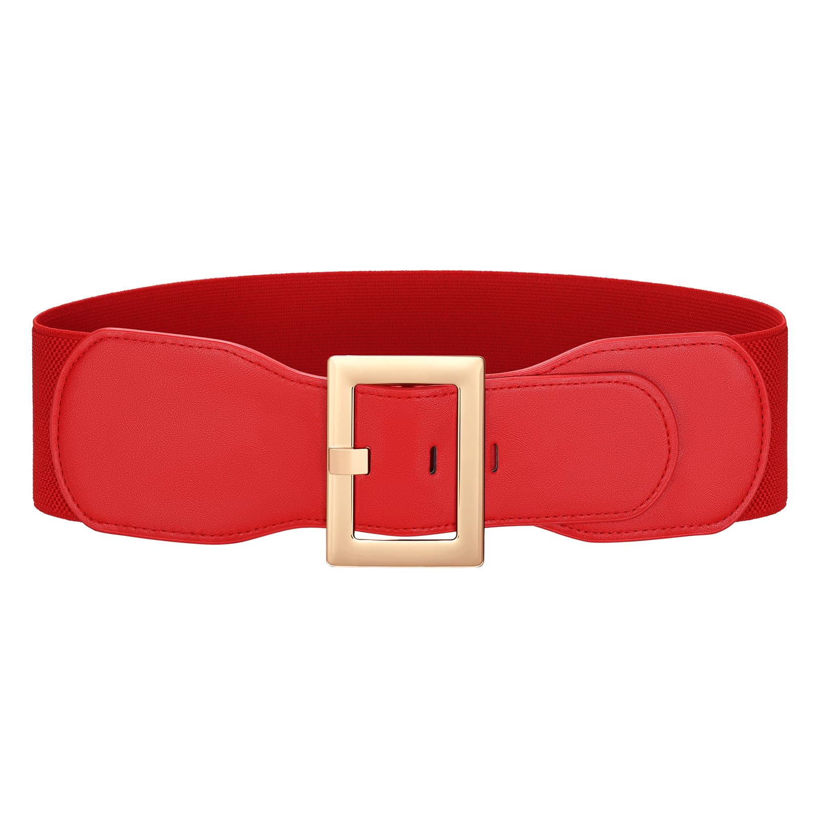 JASGOOD Women Wide Elastic Belt Stretchy Vintage Waist Belts for Dress Santa Belt with Square Buckle