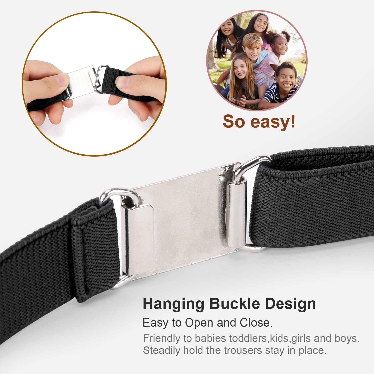 JASGOOD Kids Toddler Belt Elastic Stretch Adjustable Belt for Boys and Girls with Silver Square Buckle 2 Pack