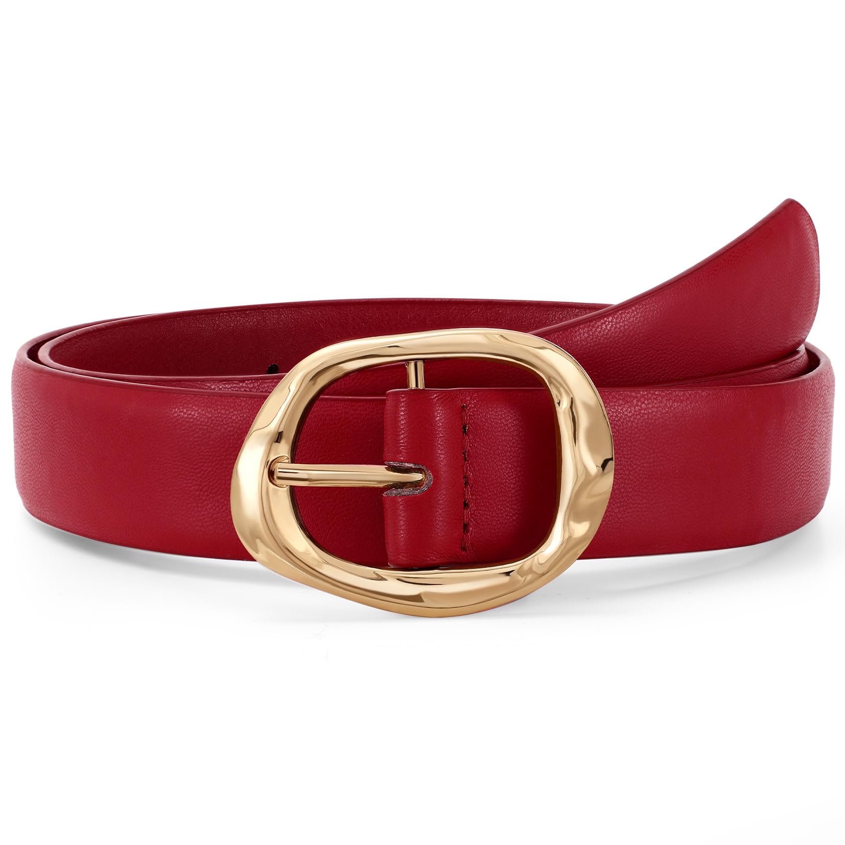 Women Leather Belt for Jeans Pants Ladies Casual Waist Belt Fashion Women Belt with Gold Buckle - JASGOOD OFFICIAL