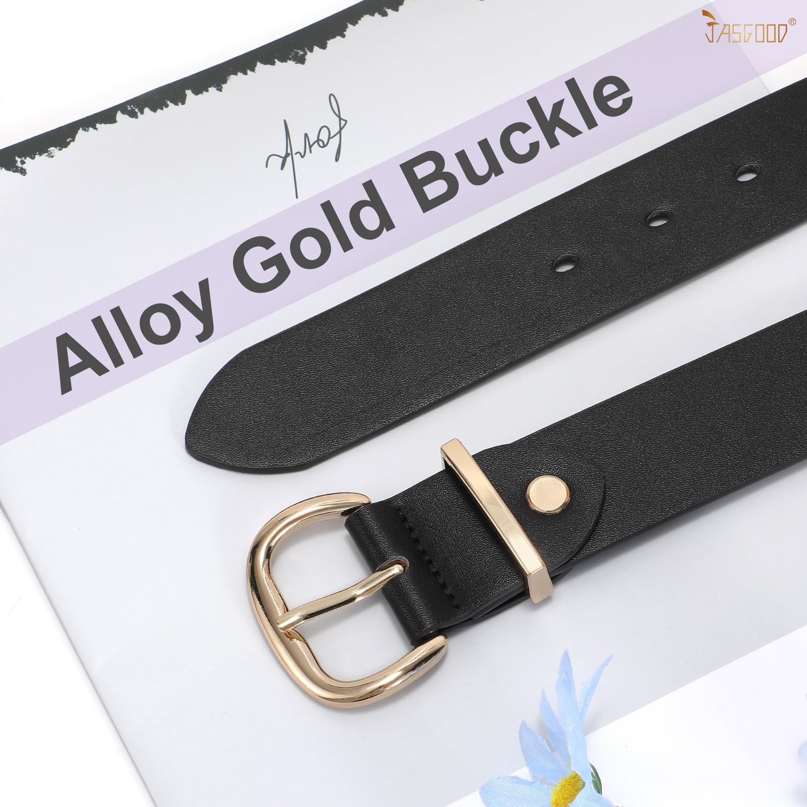 JASGOOD 3 Pack Belts for Women Leather Waist Belts for Jeans Dresses Pants Ladies Fashion Belt with Gold Buckle
