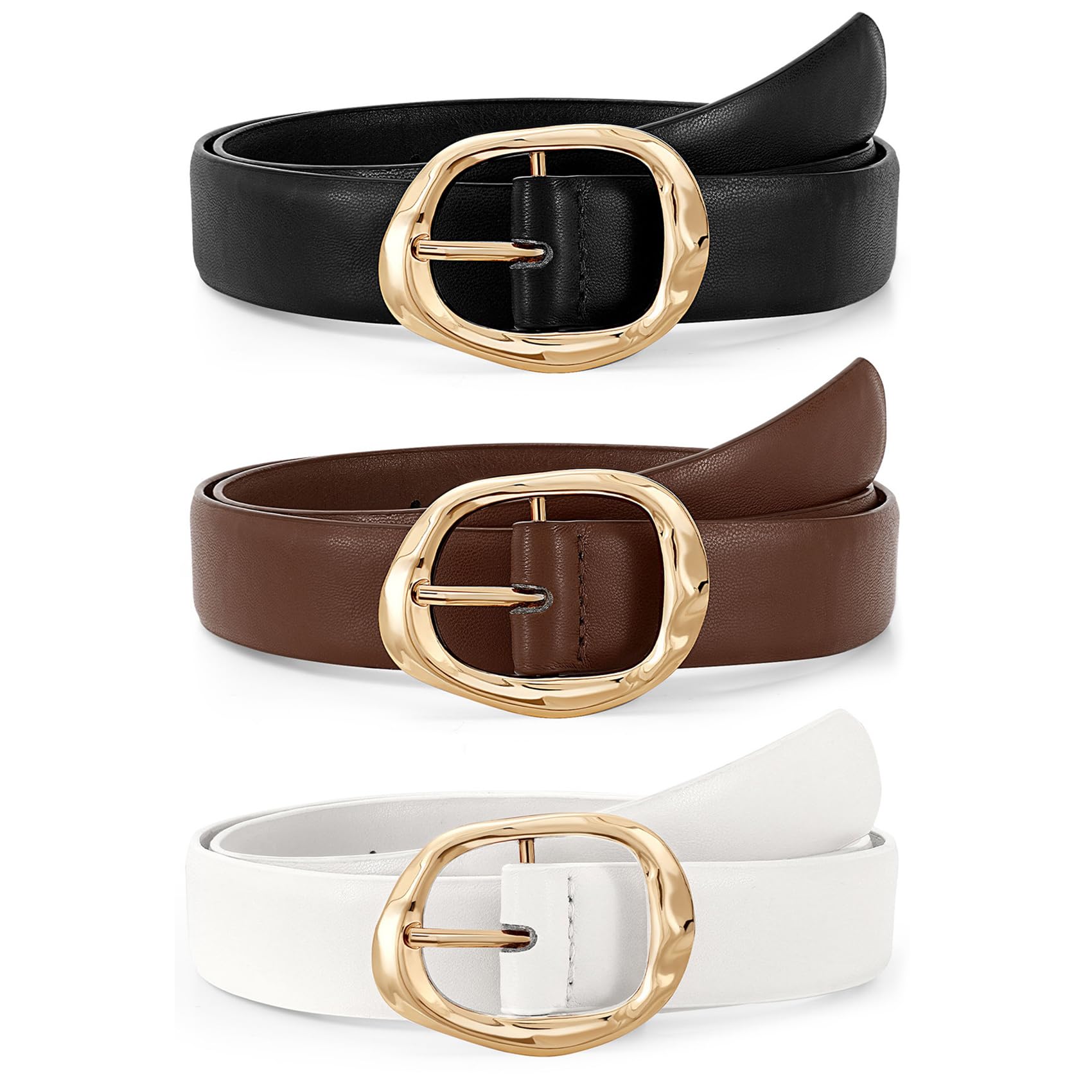 JASGOOD 3 Pack Women Belts for Jeans Pants Ladies Leather Waist Belt Casual Fashion Trend Belt for Women with Gold Buckle - JASGOOD OFFICIAL