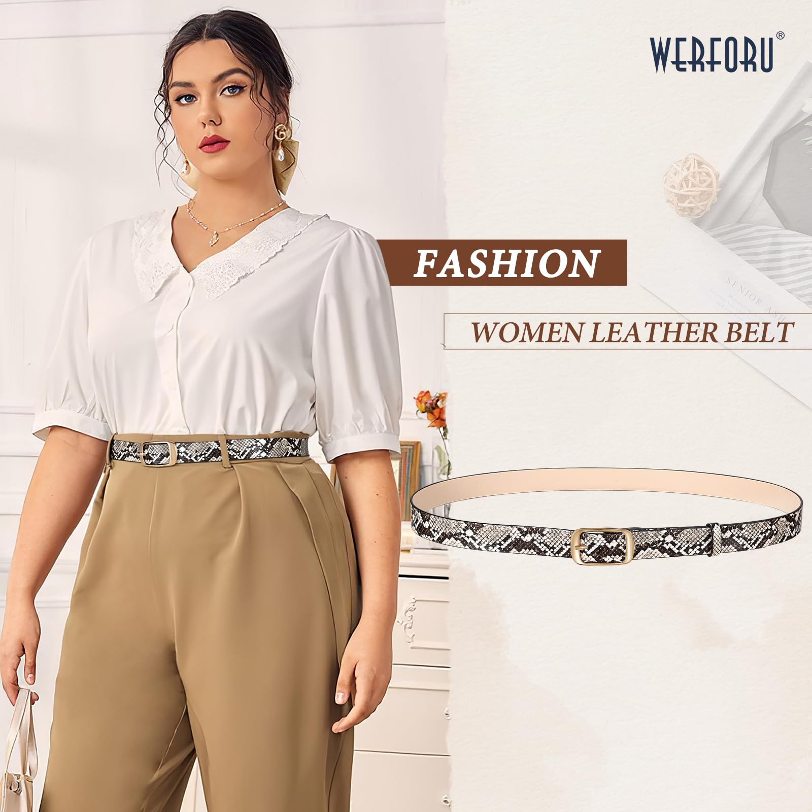 WERFORU Plus Size Belt for Women Leather Belt with Metal Buckle Ladies Casual Belt for Jeans Pants - JASGOOD OFFICIAL