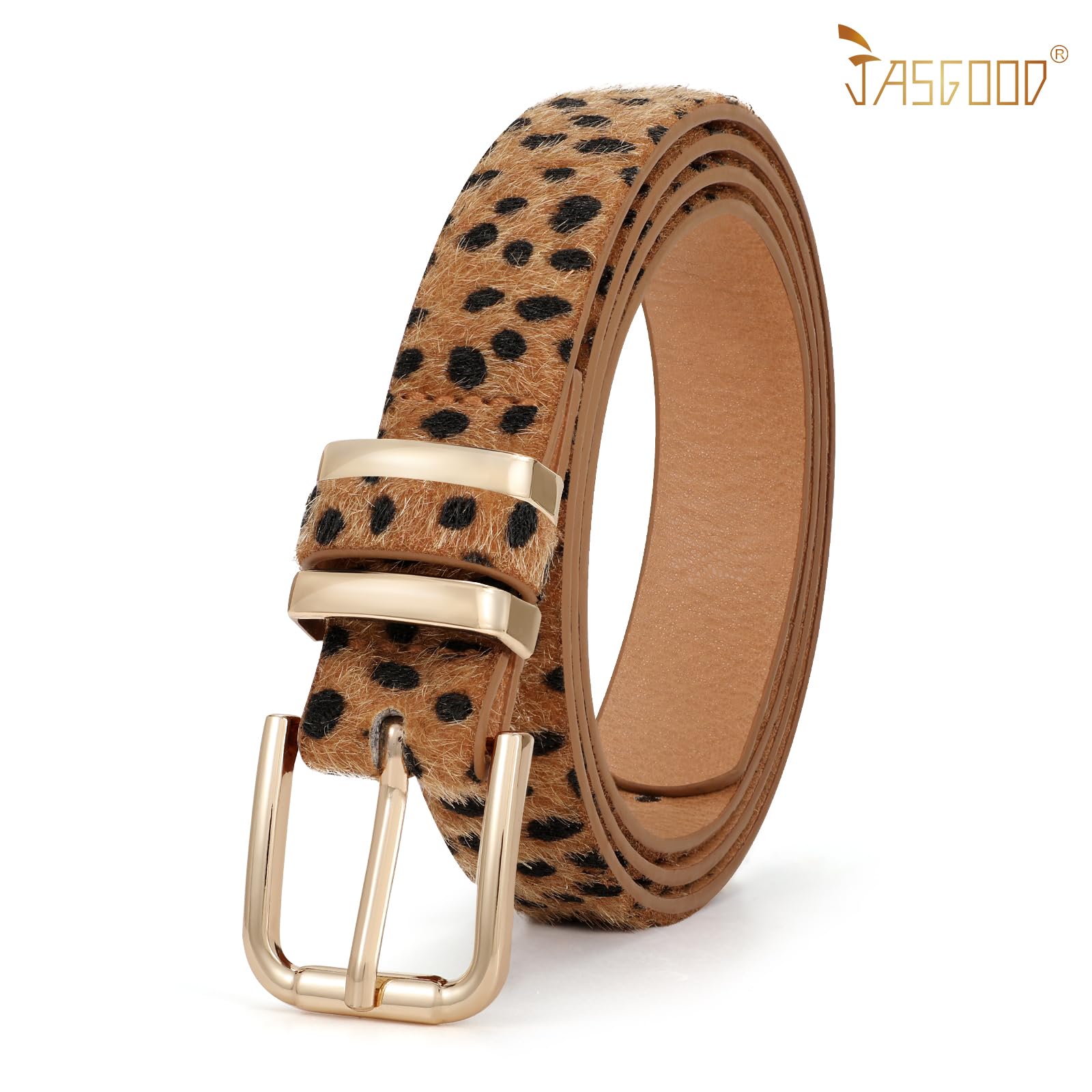JASGOOD 3 Pack Women's Leather Belts for Jeans Dress Pants Trendy Belts with Gold Buckle