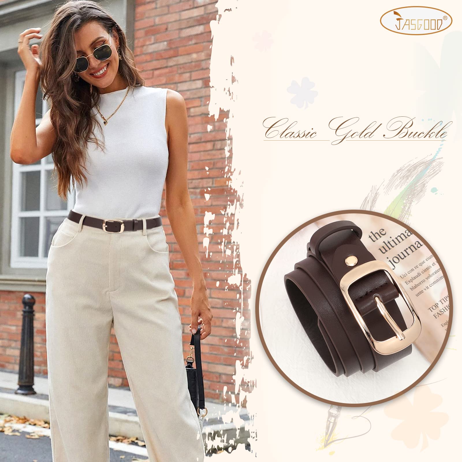JASGOOD 2 Pack Women Faux Leather Belt, Fashion Ladies Belt with Pin Buckle for Jeans Pants - JASGOOD OFFICIAL