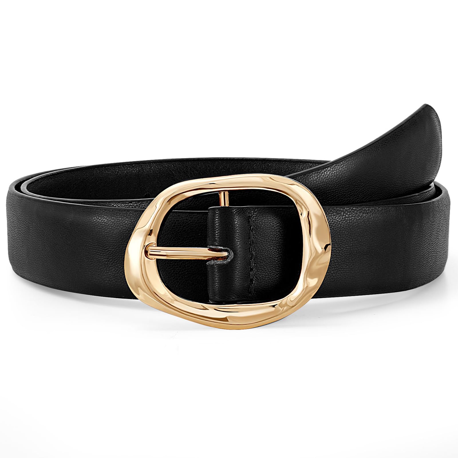 Women Leather Belt for Jeans Pants Ladies Casual Waist Belt Fashion Women Belt with Gold Buckle - JASGOOD OFFICIAL