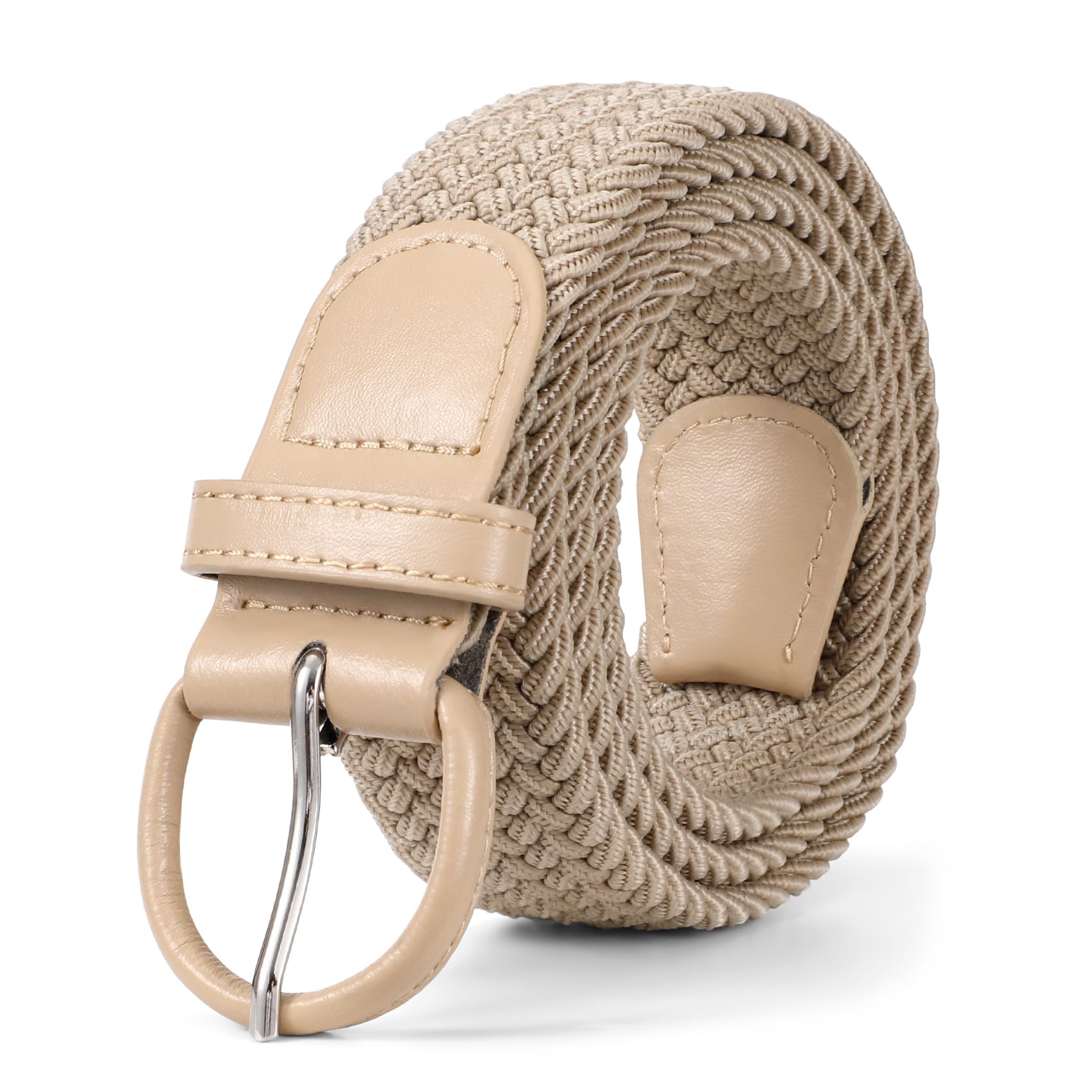 JASGOOD Women Braided Woven Elastic Stretch Belt Leather Covered Buckle Canvas Plus Size Belt for Jeans Pants
