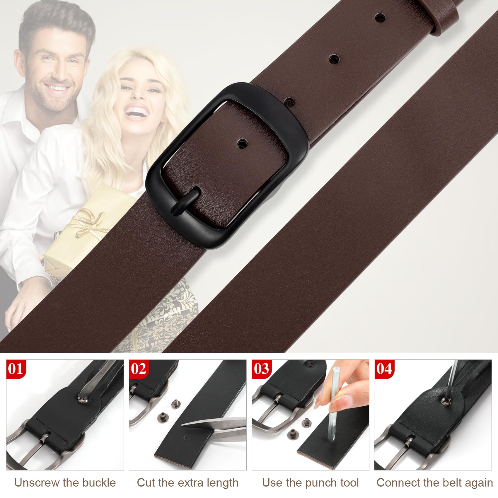 JASGOOD Plus Size Women Leather Belt Black Casual Waist Belt for Jeans Pants with Metal Pin Buckle - JASGOOD OFFICIAL