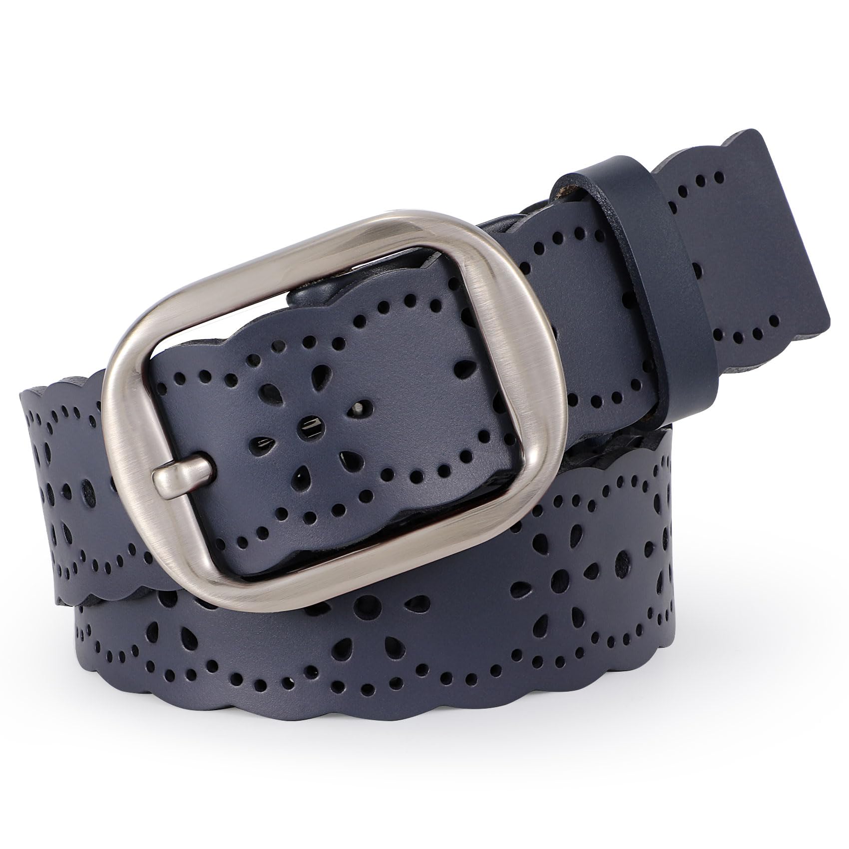 JASGOOD Women's Hollow Flower Genuine Leather Belt for Jeans Pants Wide Belt for Ladies - JASGOOD OFFICIAL