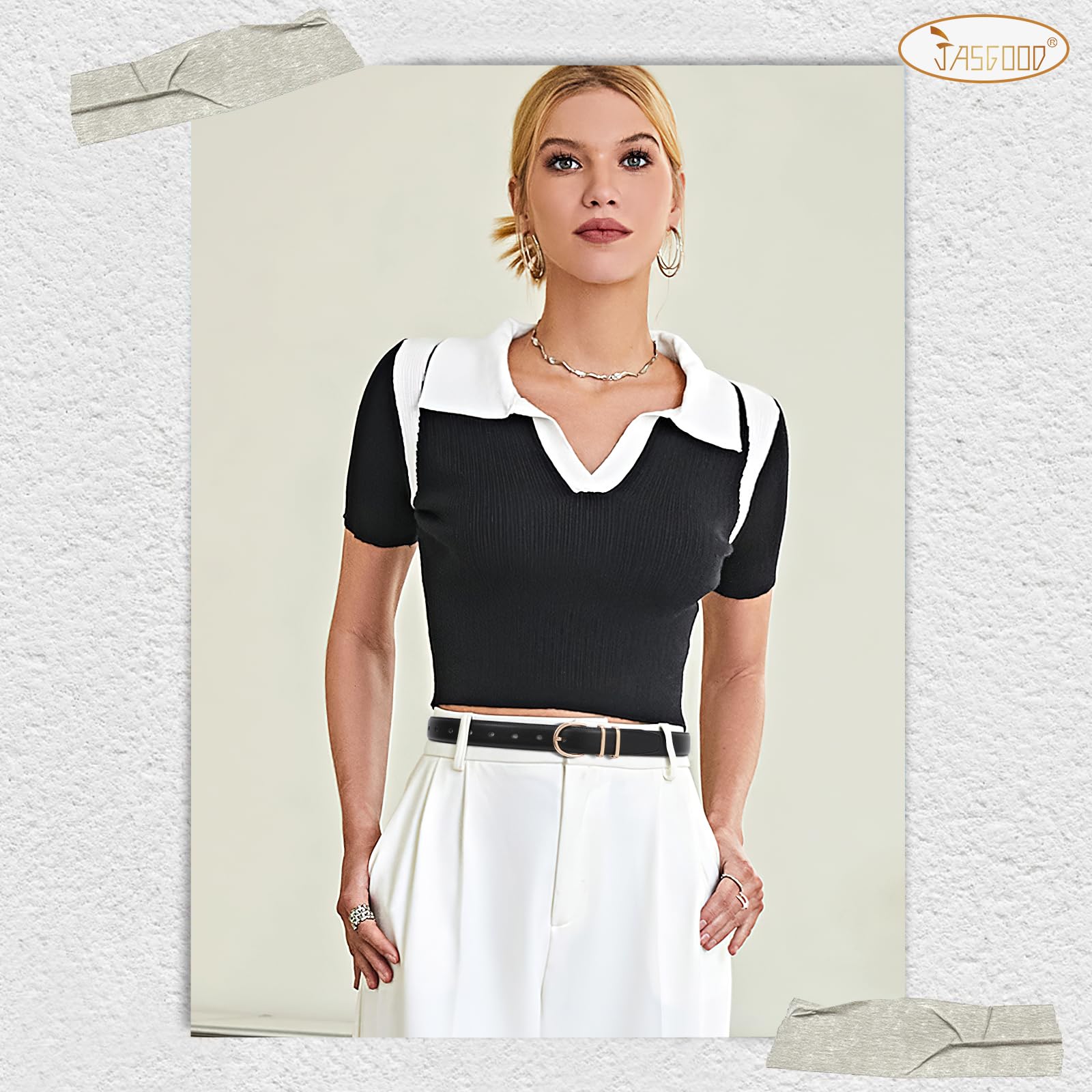 JASGOOD Women Leather Belt Fashion Dress Belt with Gold Buckle for Ladies Jeans Pants
