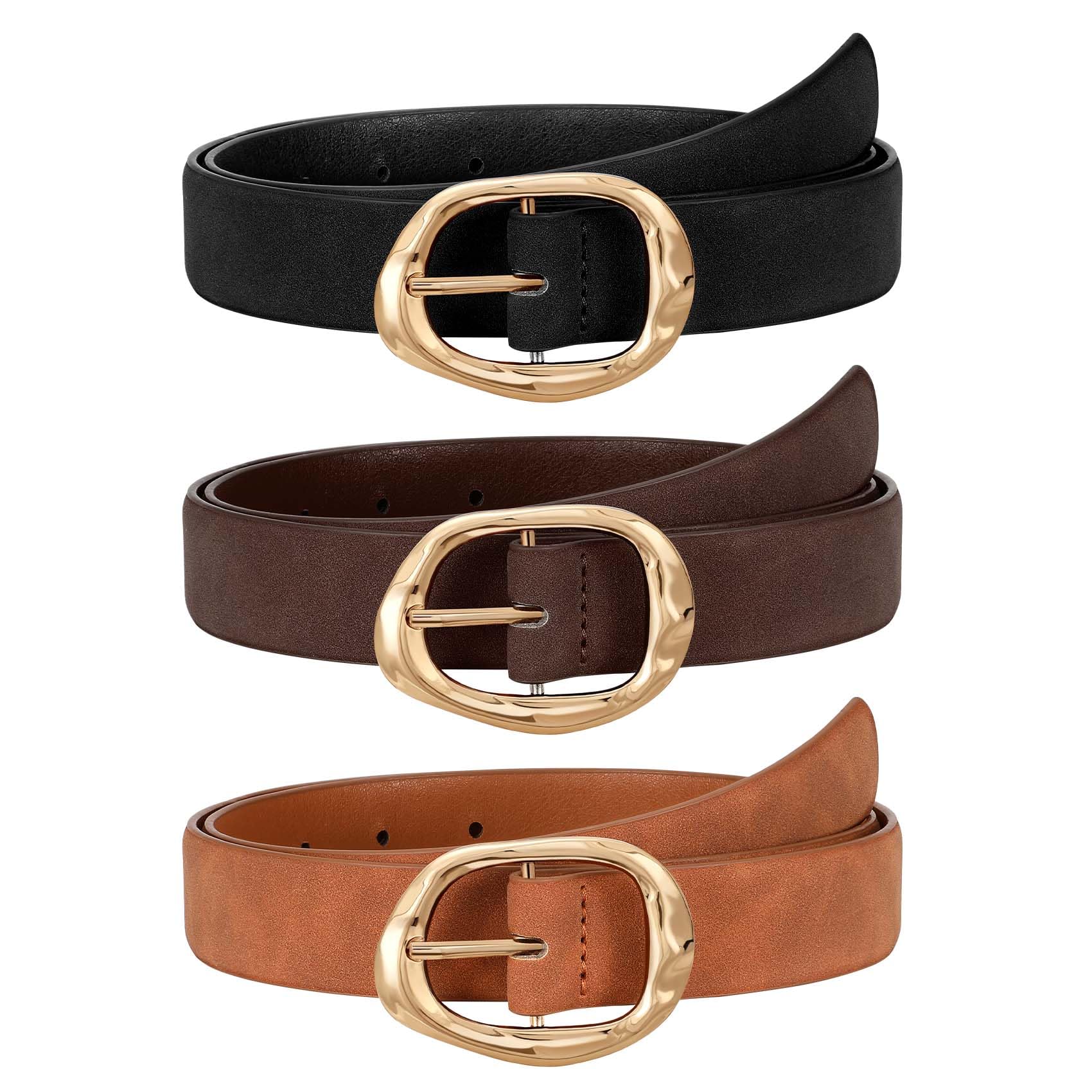 JASGOOD 3 Pack Women Belts for Jeans Pants Ladies Leather Waist Belt Casual Fashion Trend Belt for Women with Gold Buckle - JASGOOD OFFICIAL