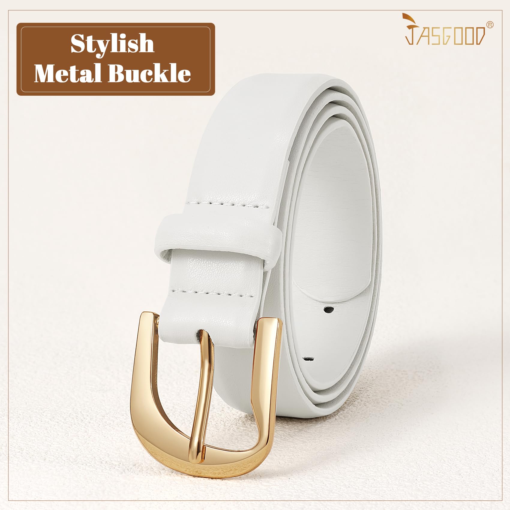 JASGOOD Women Leather Belts Plus Size Faux Leather Belt for Jeans Pants Fashion Ladies Waist Belt with Gold Buckle
