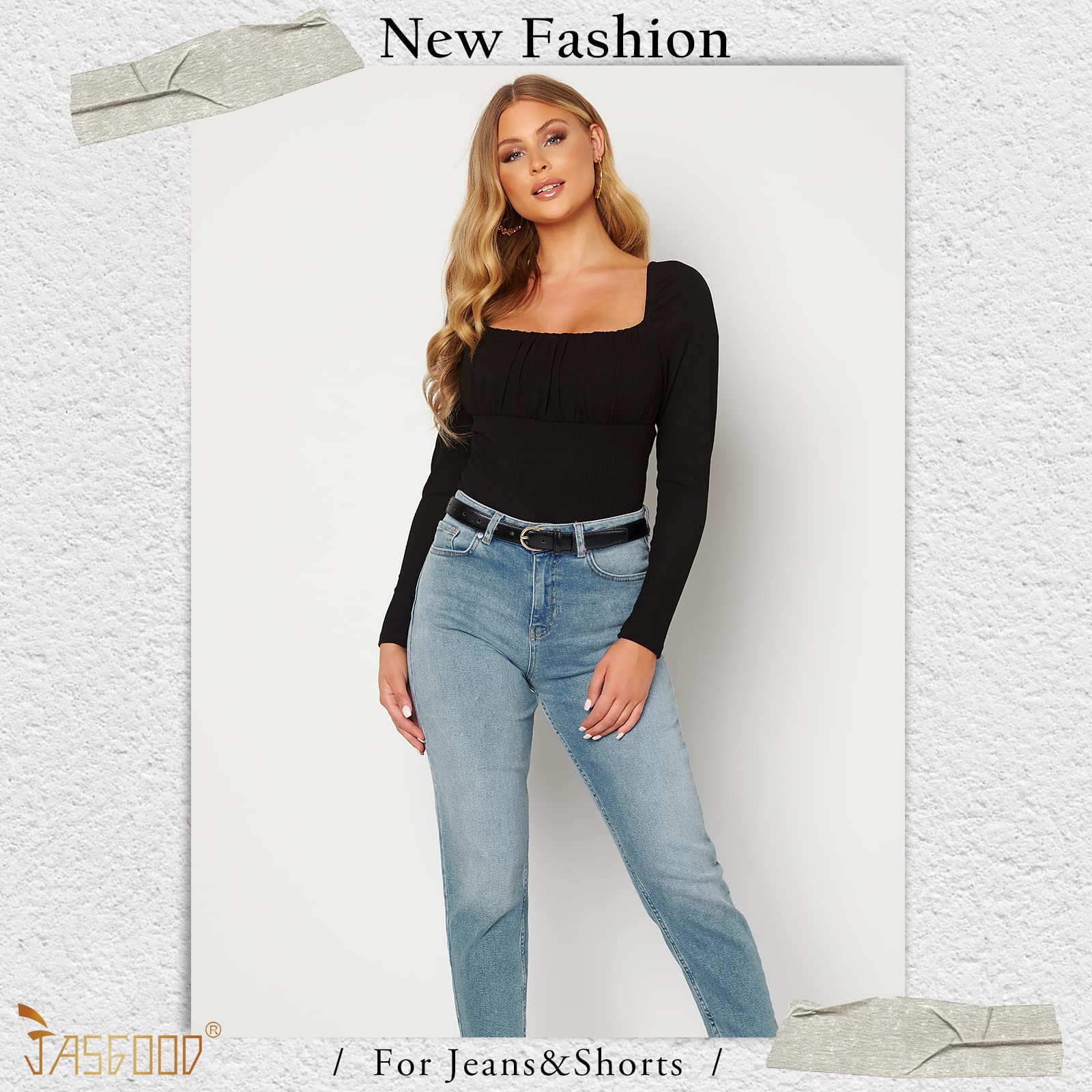 JASGOOD Women Leather Belt Fashion Dress Belt with Gold Buckle for Ladies Jeans Pants