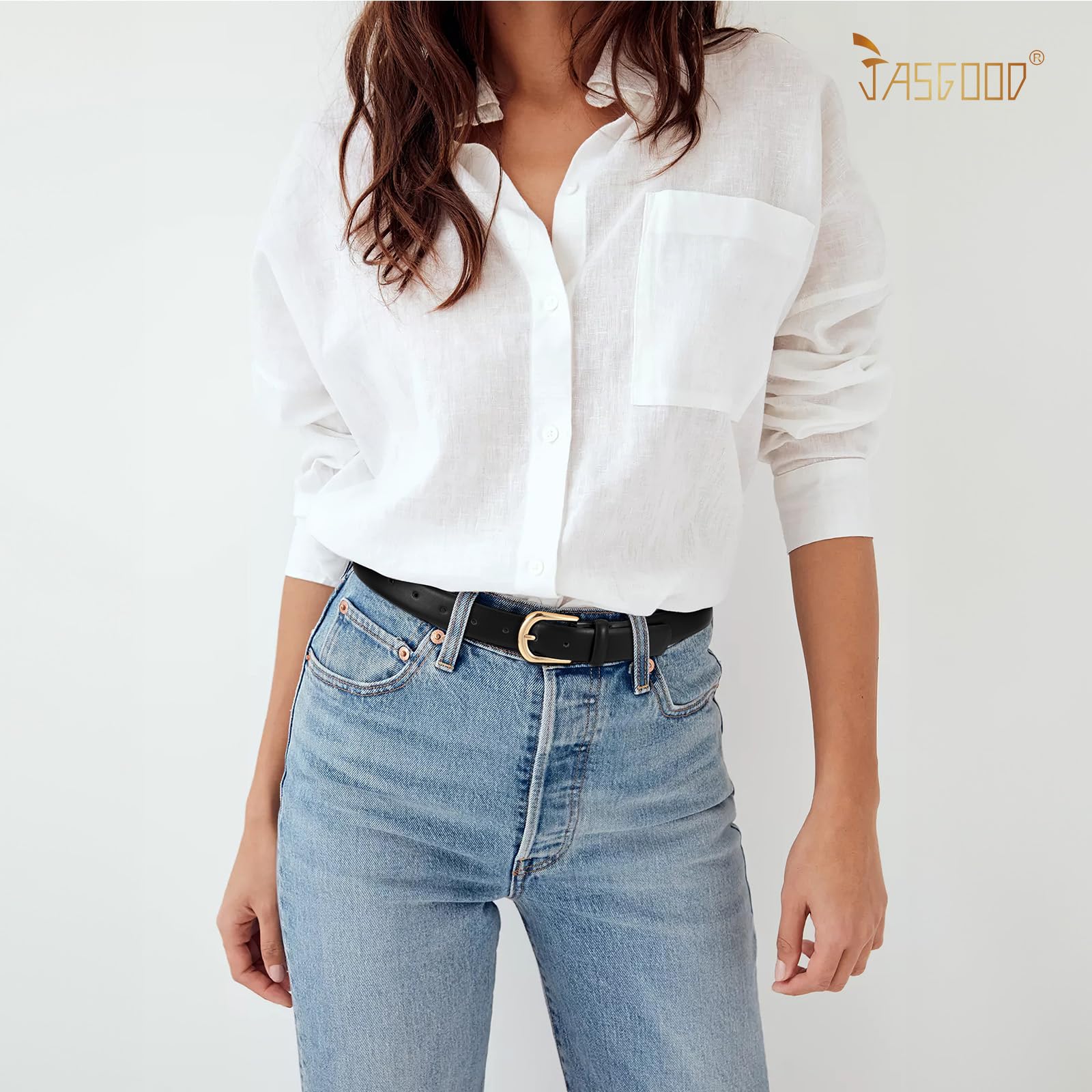 JASGOOD Leather Belt Women Belts for Jean Pants with Gold Buckle Fashion Ladies Waist Belt - JASGOOD OFFICIAL