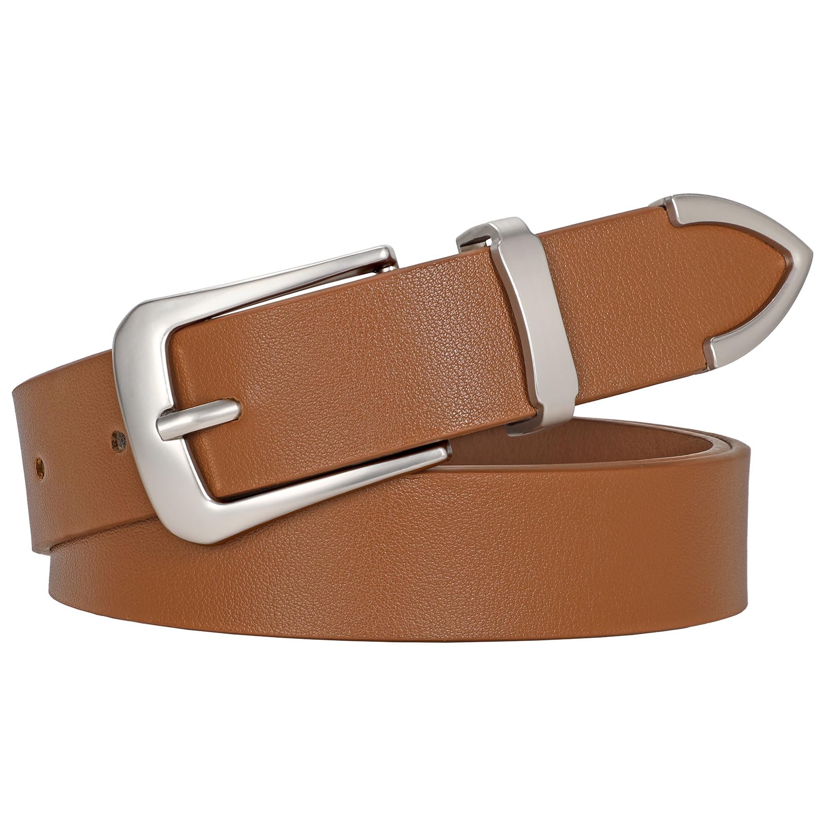 JASGOOD Women Leather Belt for Jeans Pants Ladies Waist Belt for Dress with Silver Buckle