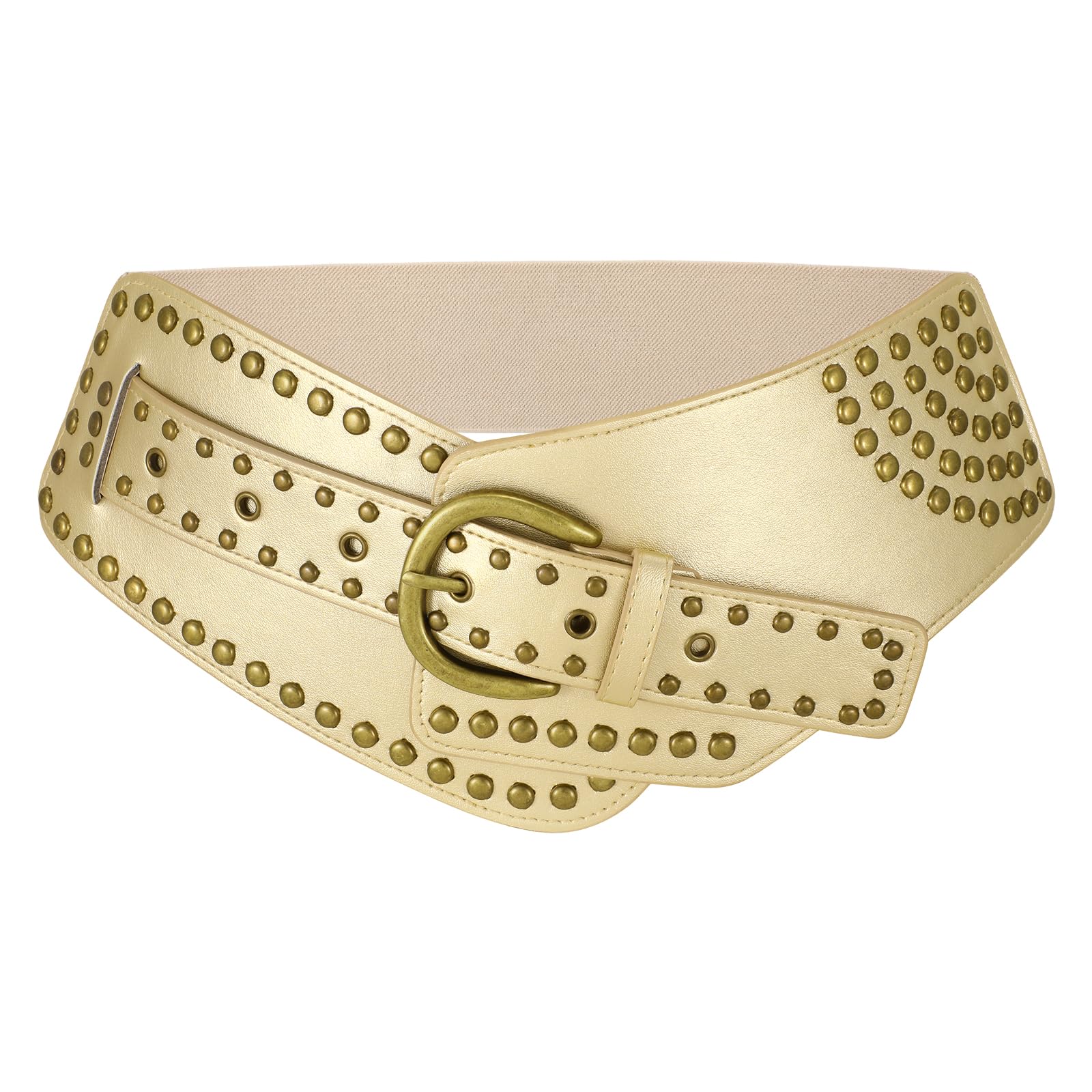 JASGOOD Women Vintage Wide Elastic Belt Studded Stretchy Waist Belt with Rivets Metal Buckle - JASGOOD OFFICIAL