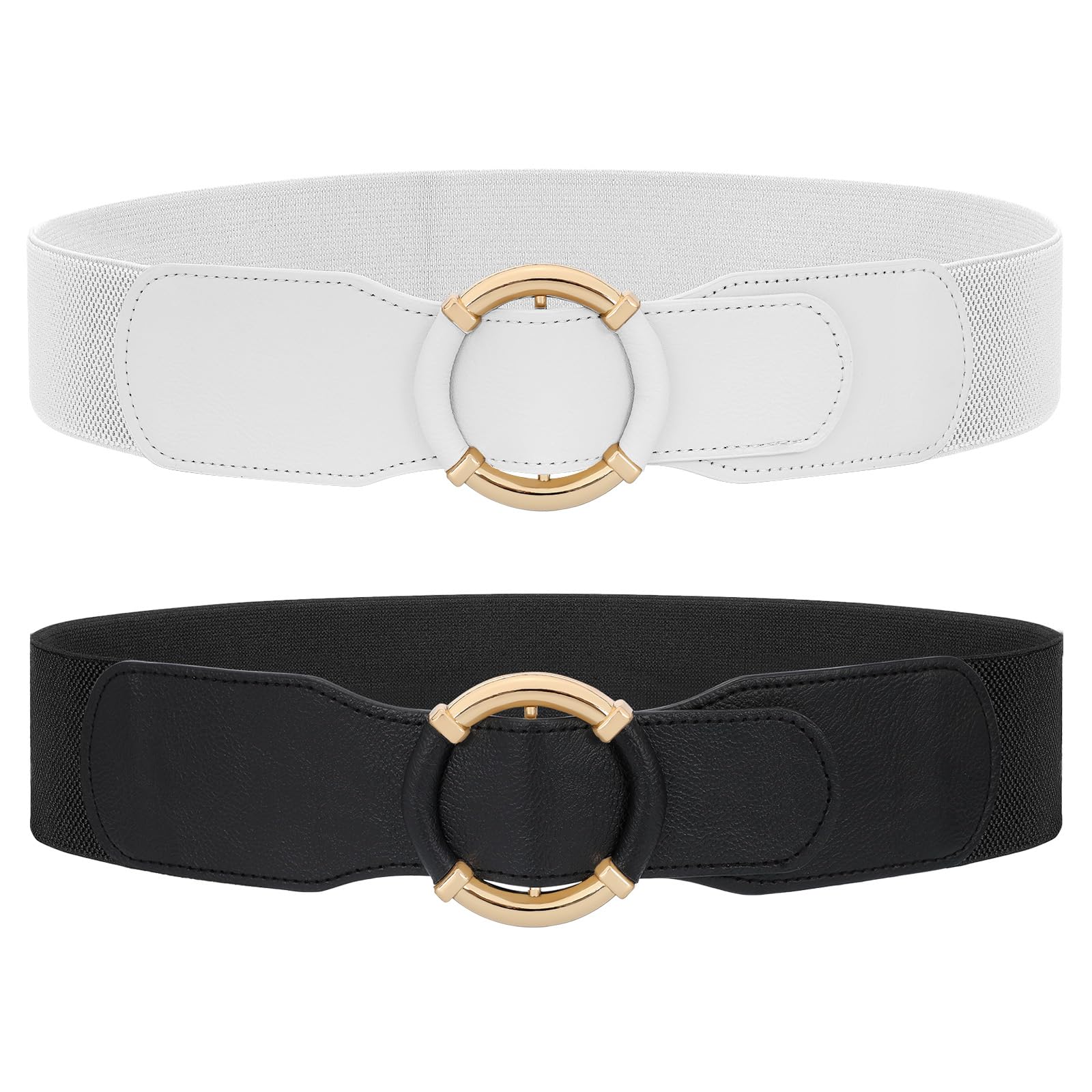 JASGOOD 2 Pack Wide Elastic Waist Belt for Women Ladies Stretchy Vintage Belts for Dress