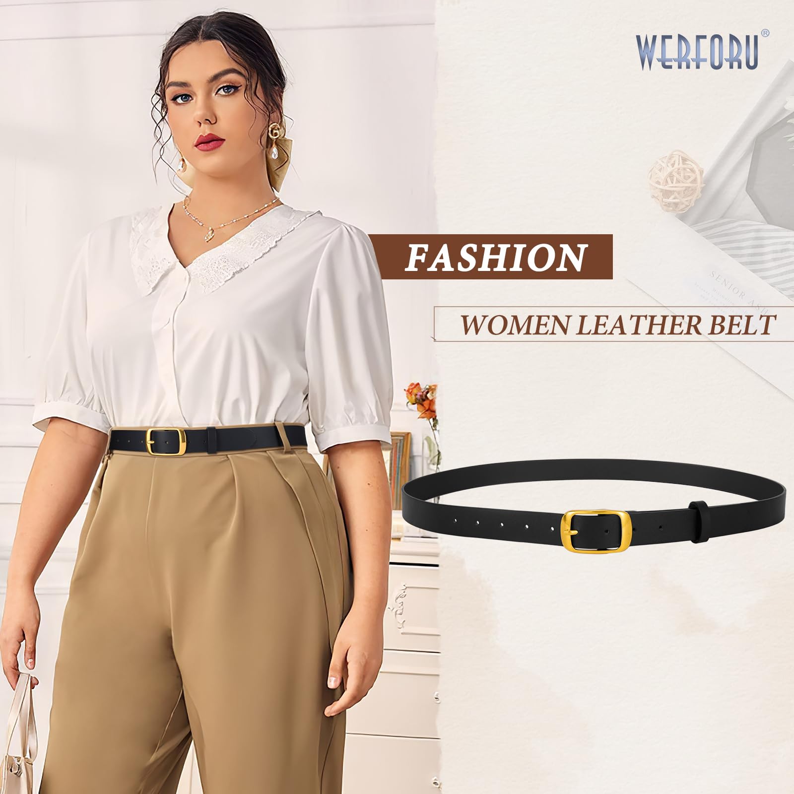 WERFORU Plus Size Belt for Women Leather Belt with Metal Buckle Ladies Casual Belt for Jeans Pants - JASGOOD OFFICIAL