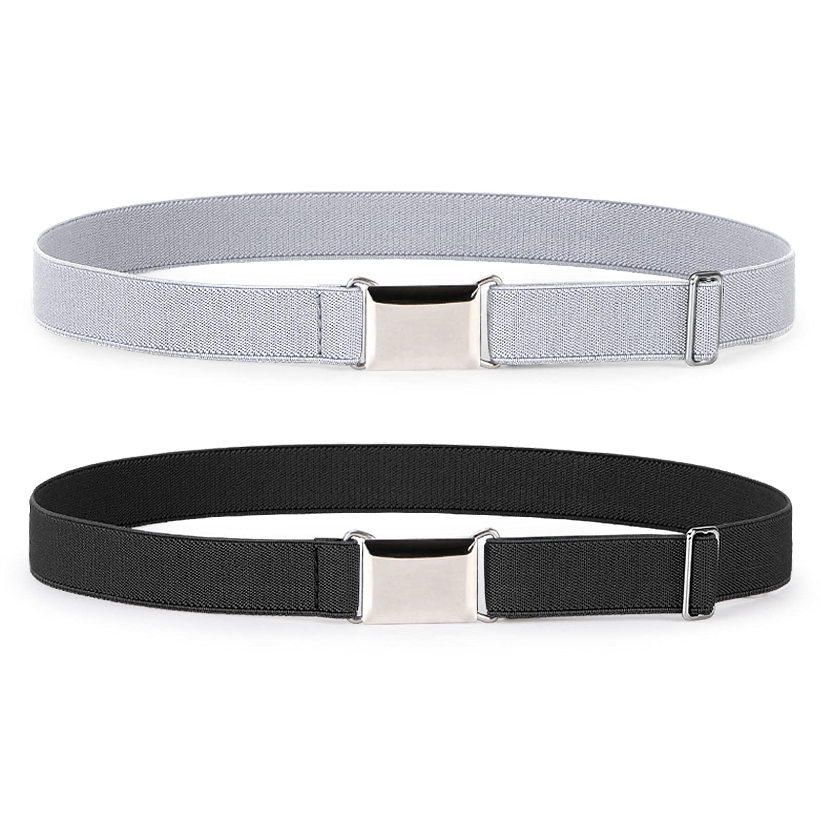 JASGOOD Kids Toddler Belt Elastic Stretch Adjustable Belt for Boys and Girls with Silver Square Buckle 2 Pack