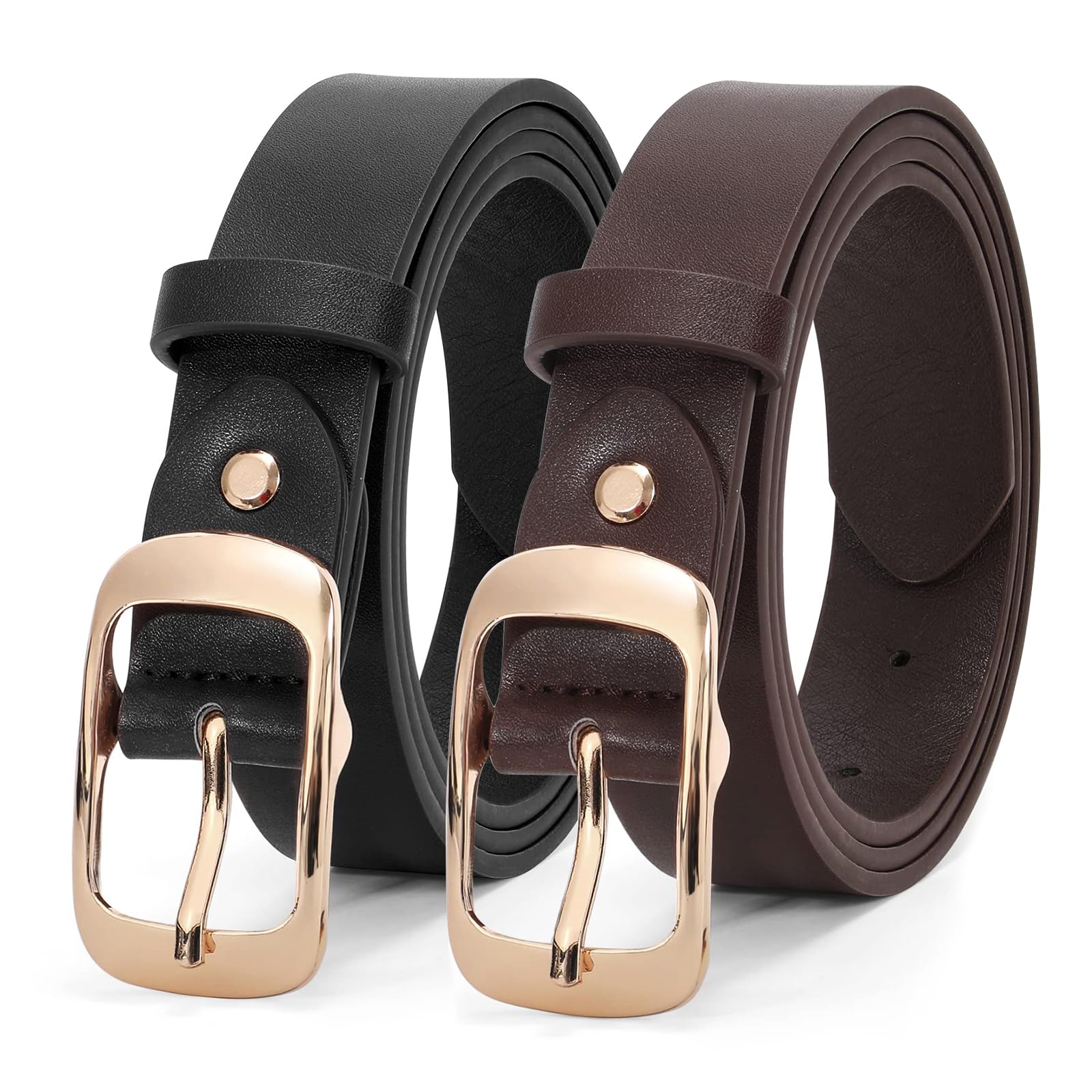 JASGOOD 2 Pack Women Faux Leather Belt, Fashion Ladies Belt with Pin Buckle for Jeans Pants - JASGOOD OFFICIAL
