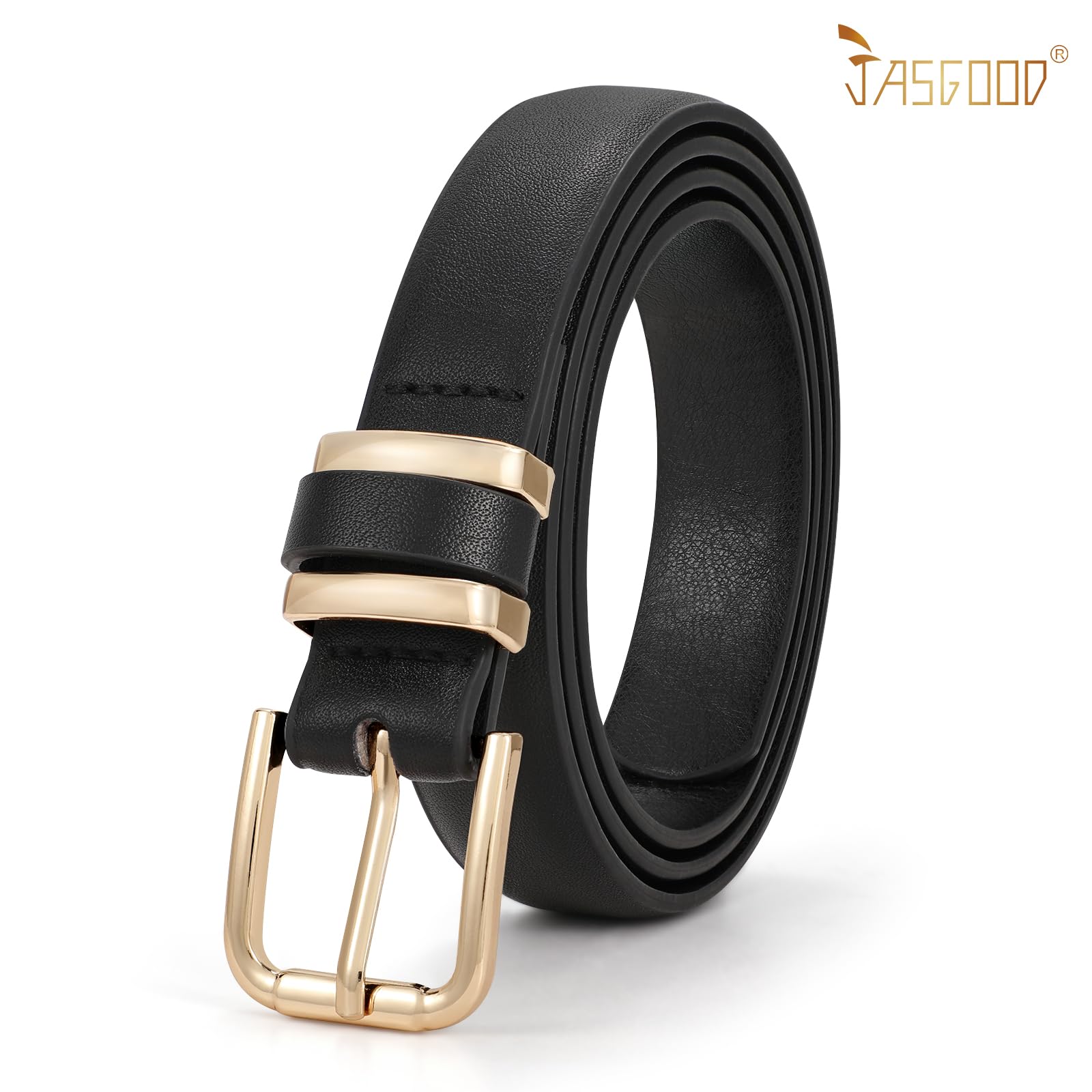 JASGOOD 3 Pack Women's Leather Belts for Jeans Dress Pants Trendy Belts with Gold Buckle