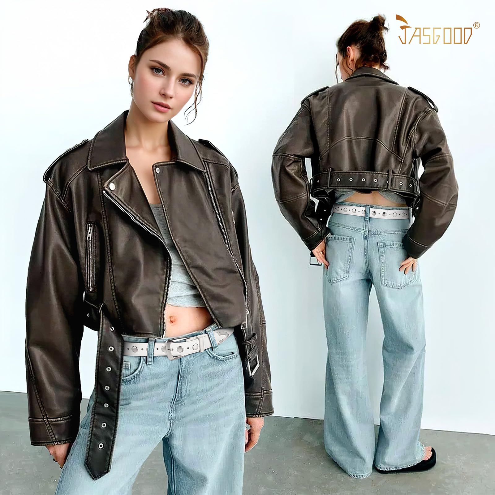 JASGOOD Women Leather Belt Fashion Studded Belt Ladies Punk Belt Vintage Leather Belt for Jeans Dress - JASGOOD OFFICIAL