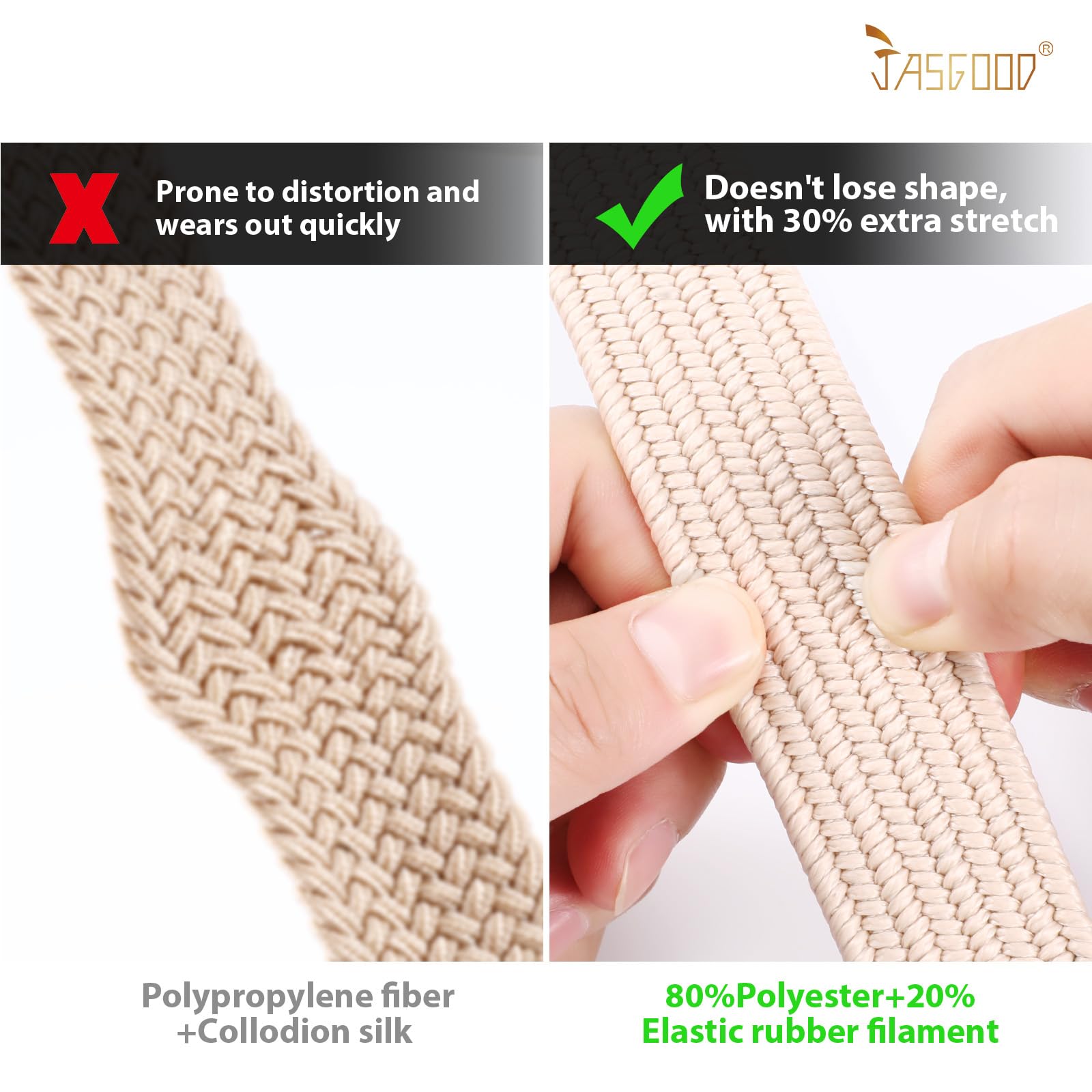 JASGOOD Elastic Braided Stretch Belt Women Golf Casual Fabric Woven Belt 1 3/8" Adjustable Work