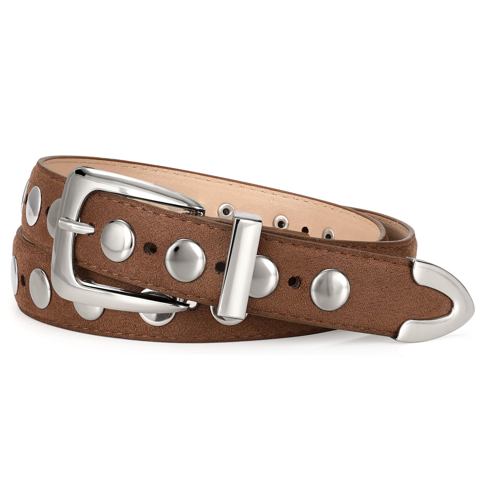 JASGOOD Women Leather Belt Fashion Studded Belt Ladies Punk Belt Vintage Leather Belt for Jeans Dress - JASGOOD OFFICIAL