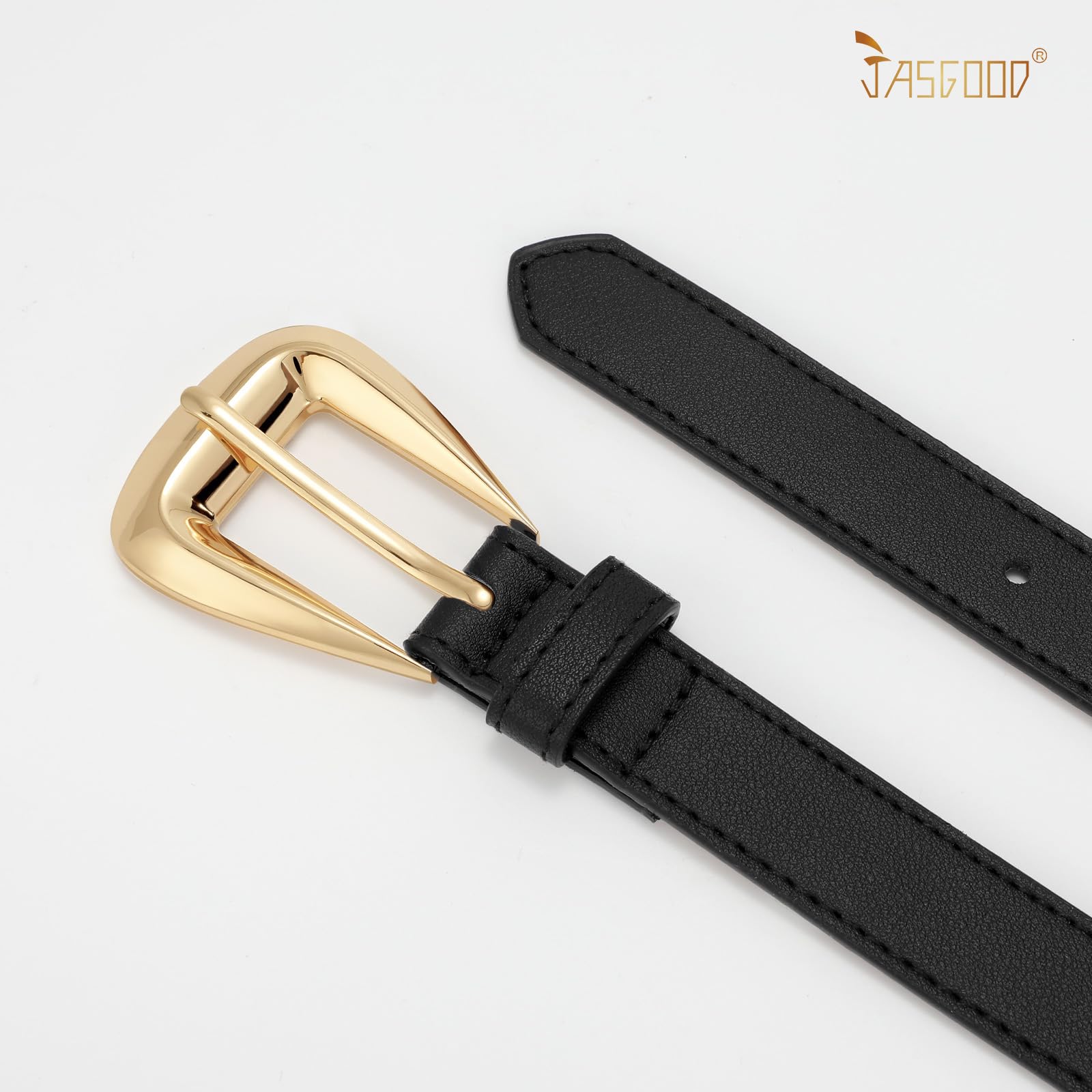 JASGOOD Women Leather Belts for Jeans Pants Soft Leather Waist Belt for Ladies Vintage Belt with Gold Buckle 0.9" Width