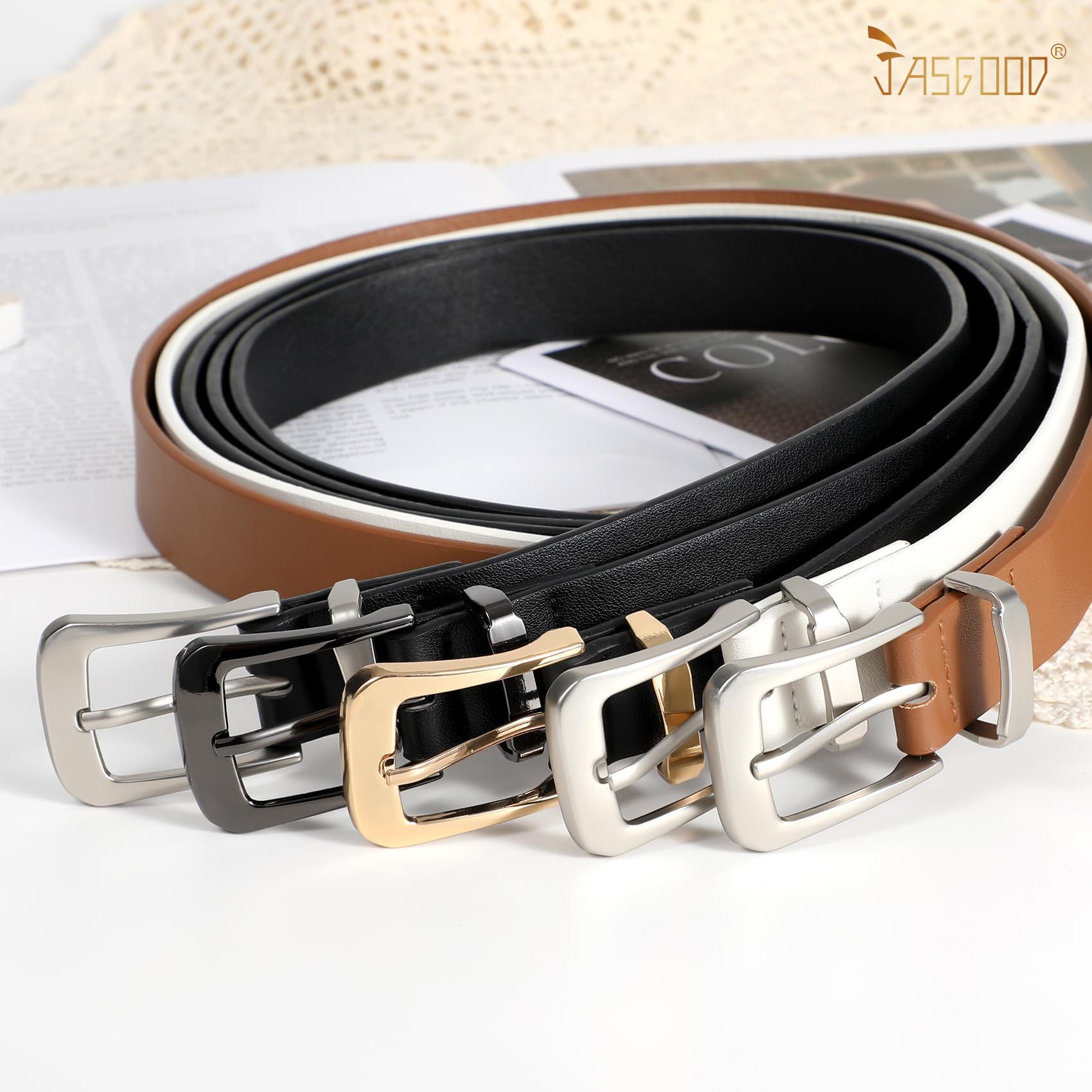 JASGOOD Women Leather Belt for Jeans Pants Ladies Waist Belt for Dress with Silver Buckle