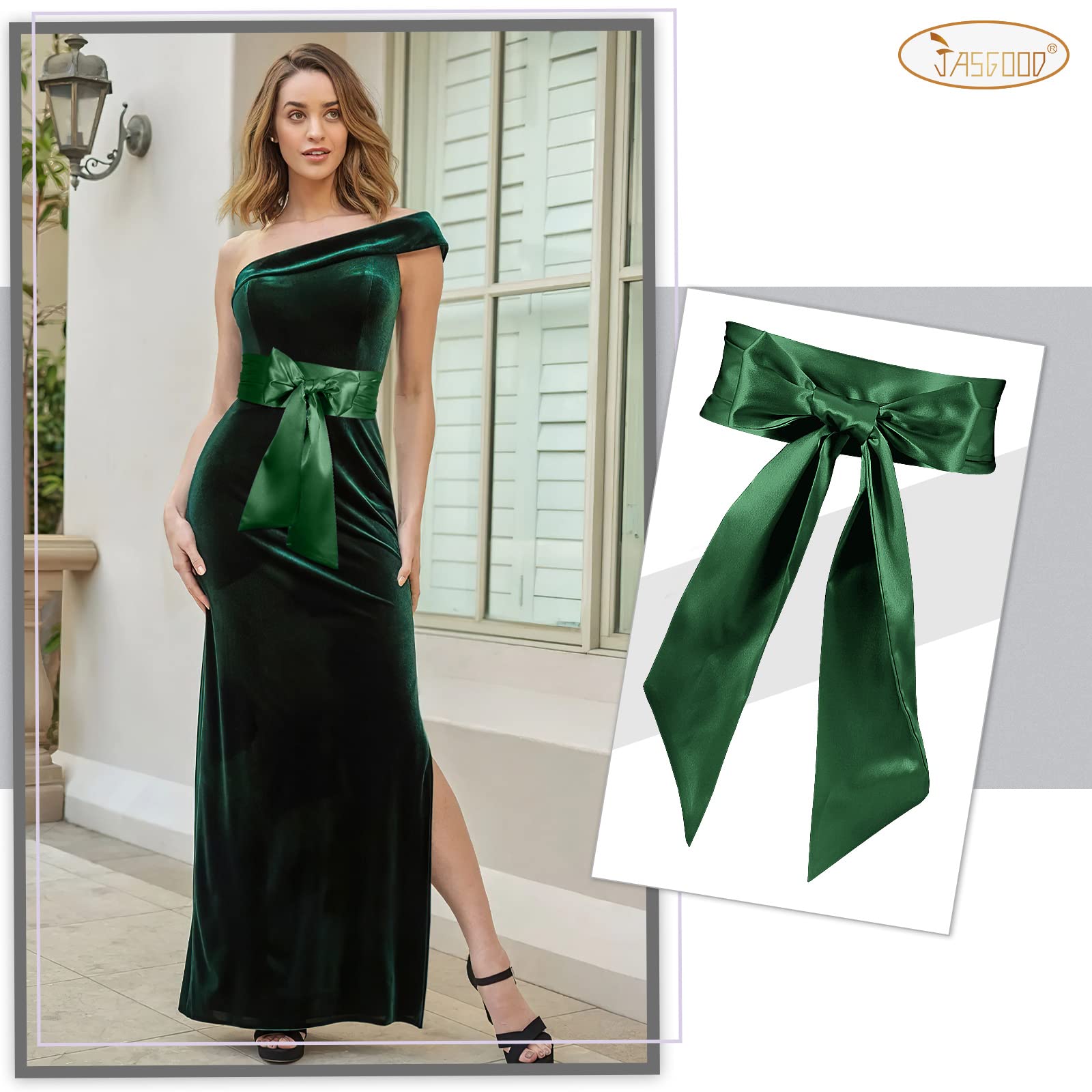JASGOOD Women Sash Belt for Dress Long Satin Waist Belt for Wedding Party Special Occasion 3.7" Width